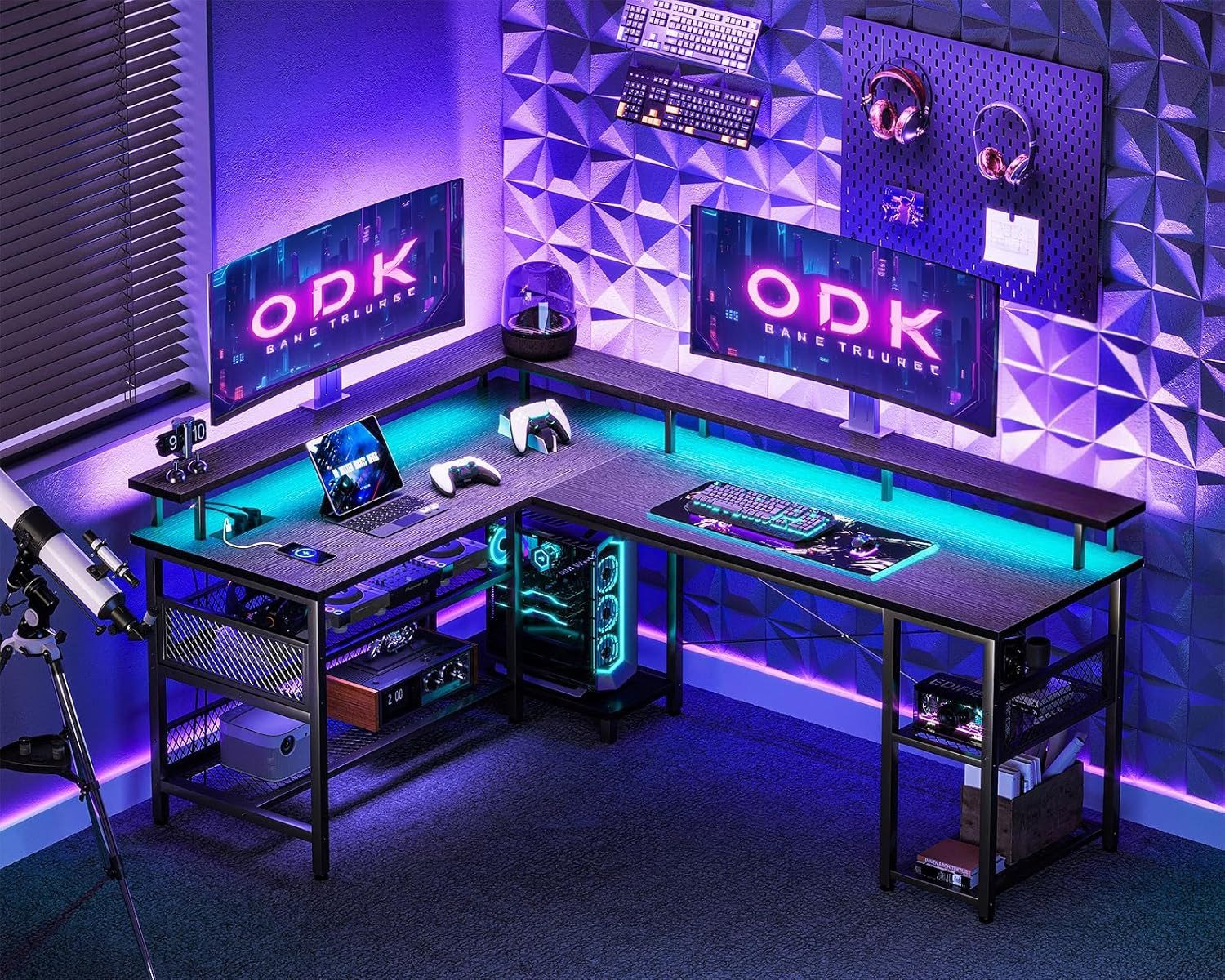 ODK Eckschreibtisch Groß mit Netzablage, Schwarz 168×120cm günstig online kaufen