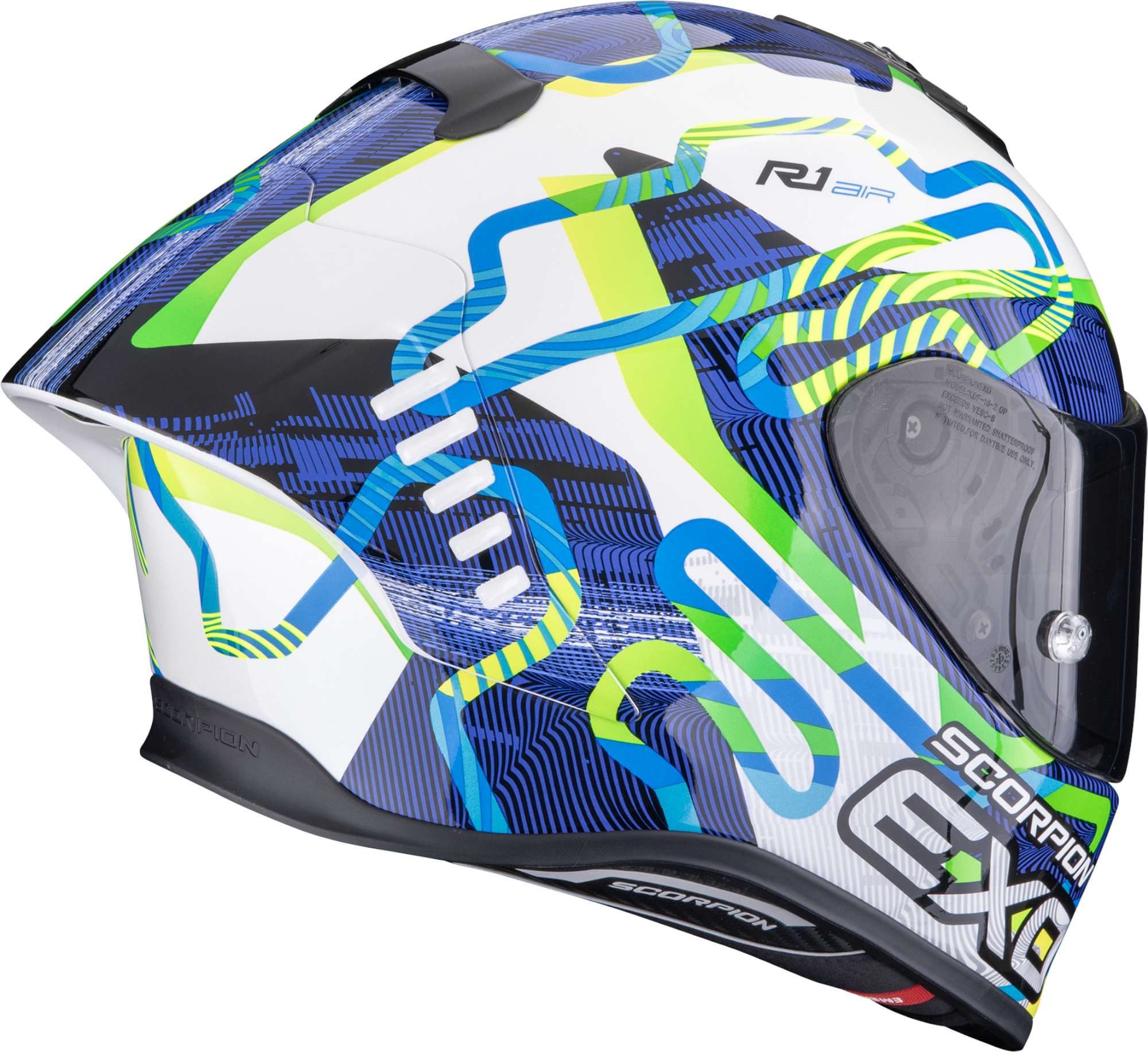 Scorpion Exo Motorradhelm EXO-R1 Evo II Air Cornering Helm, Notfallsystem-Polsterung (EQRS),geeignet für Brillenträger,Pinloc