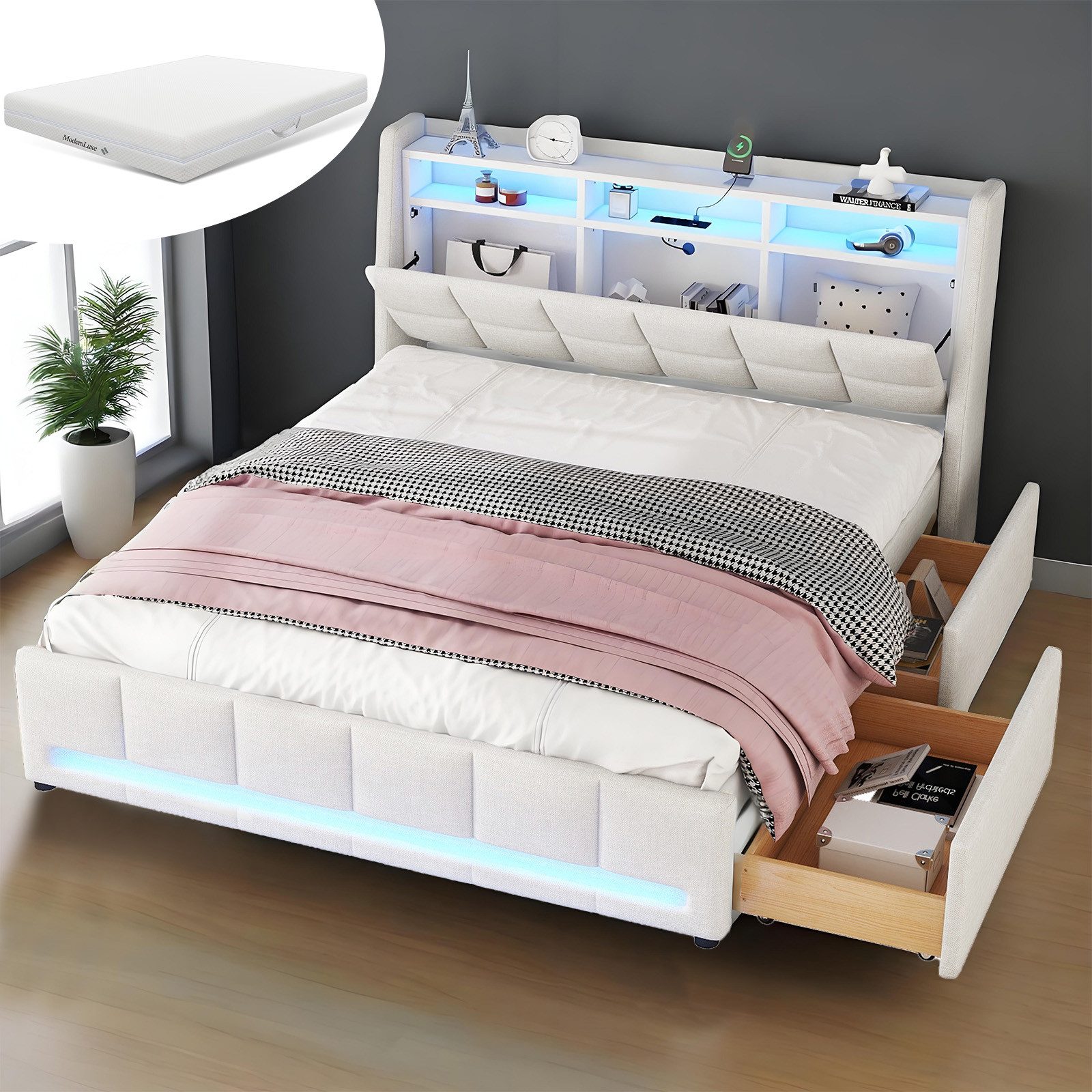 OKWISH Polsterbett Stauraumbett Kinderbett Gästebett Funktionsbett günstig online kaufen