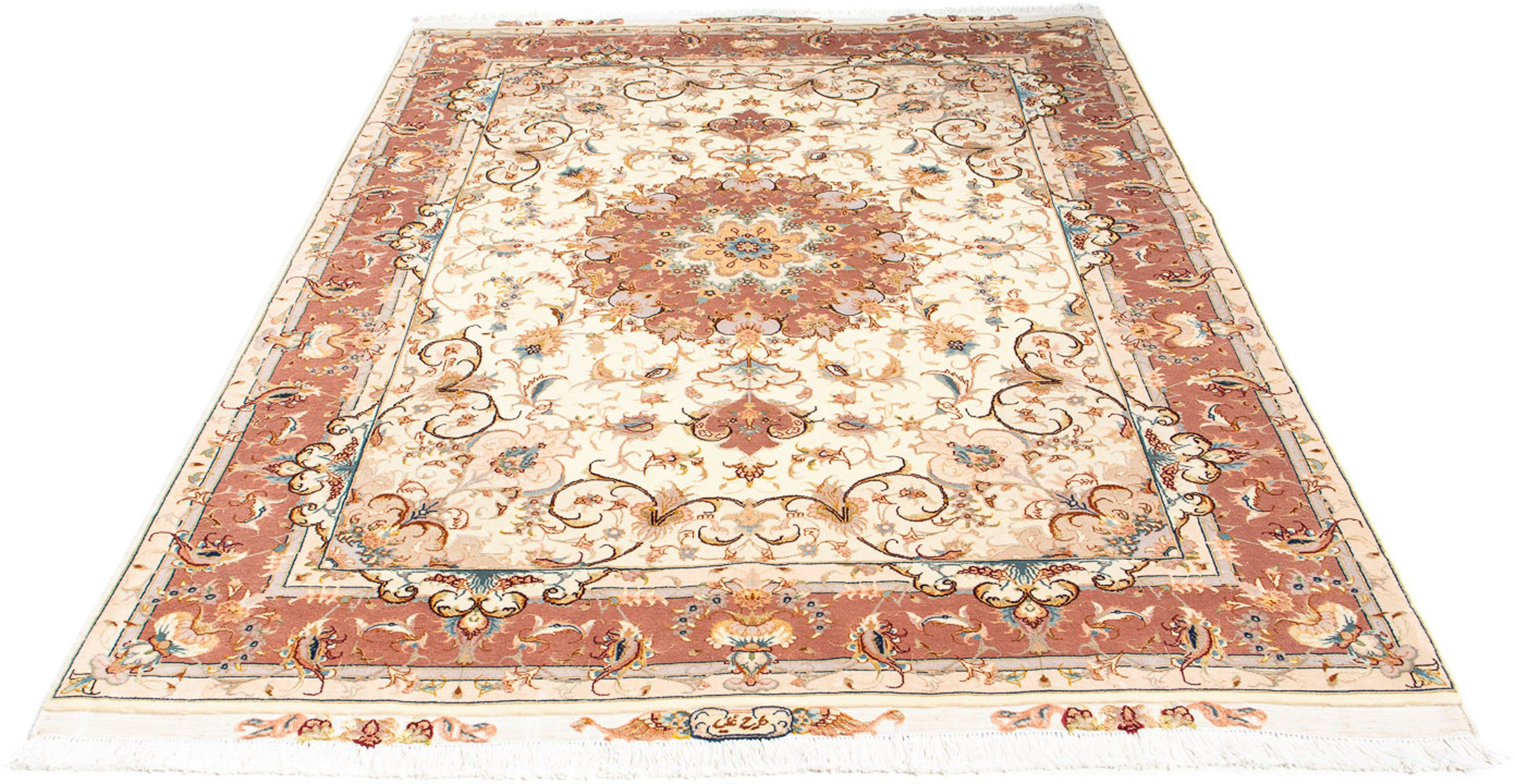 Orientteppich Perser - Täbriz - Royal - 213 x 149 cm - beige, morgenland, rechteckig, Höhe: 7 mm, Wohnzimmer, Handgeknüpft, Einzelstück mit Zertifikat