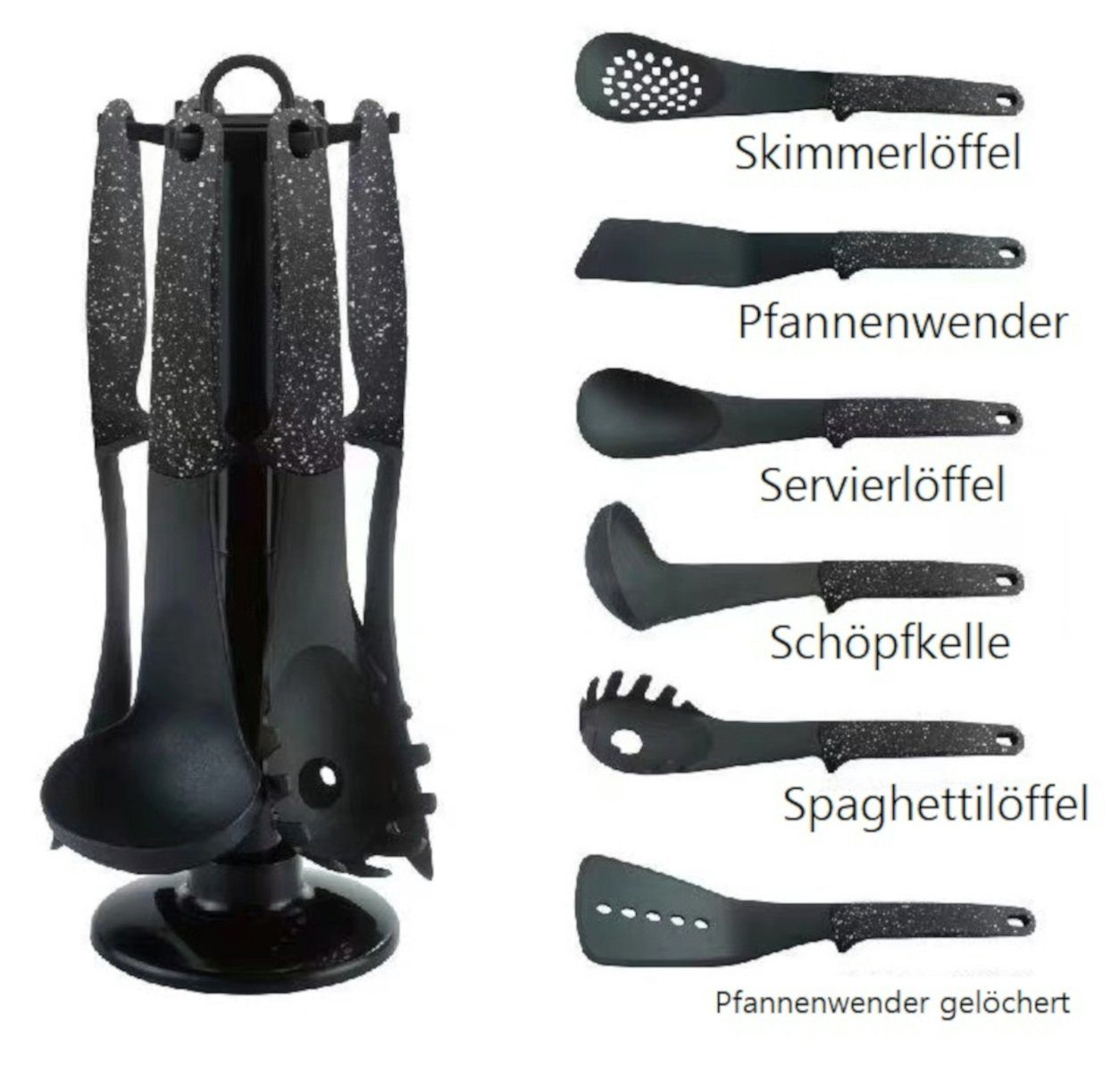 Cheffinger Topf-Set Cheffinger Kochbesteck Küchenhelfer Set 7-teilig, Schwarz