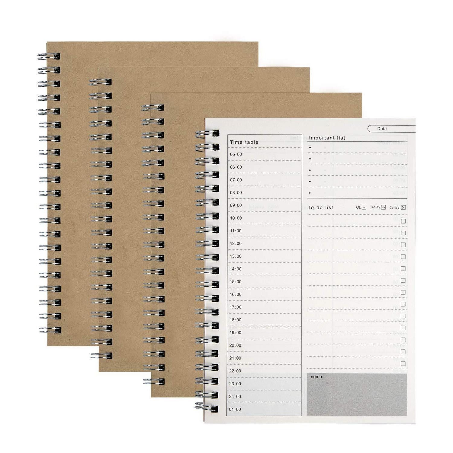 LuxusKollektion Terminplaner Tagesplaner Spiralblock 4er Pack Braun