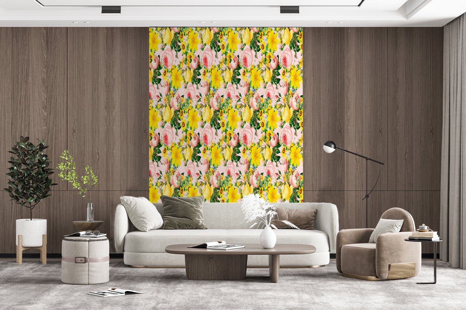 MuchoWow Fototapete Blumen Vinyl Matt, - bedruckt, für Rosen - St), (3 Wohnzimmer, Montagefertig Muster, Tapete Wandtapete