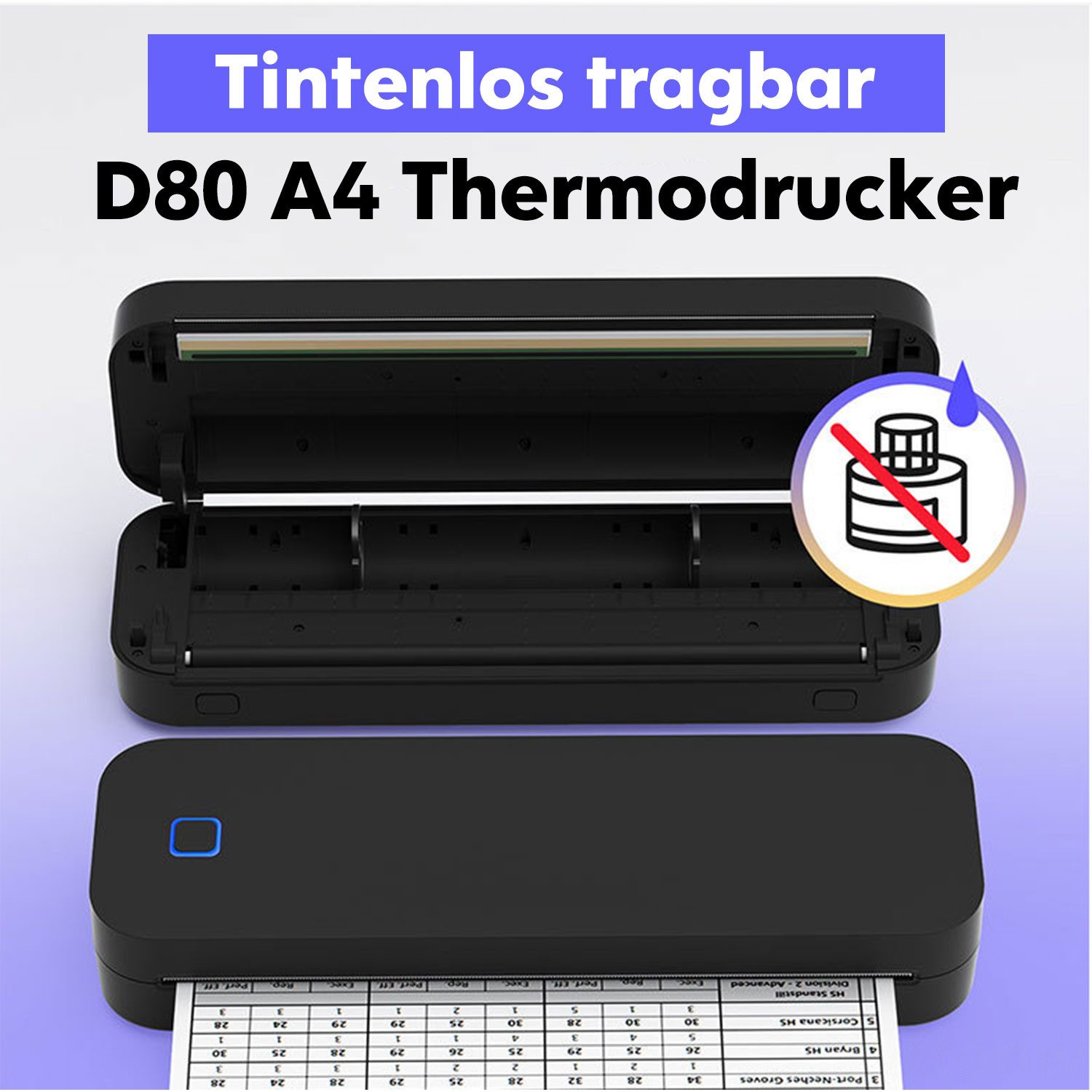 Refttenw Tragbarer Thermodrucker A4, Mobiler Drucker, Multifunktionsdrucker, (USB, Bluetooth, Kabelloser Bluetooth-Drucker, mit 1 Thermopapierrolle)