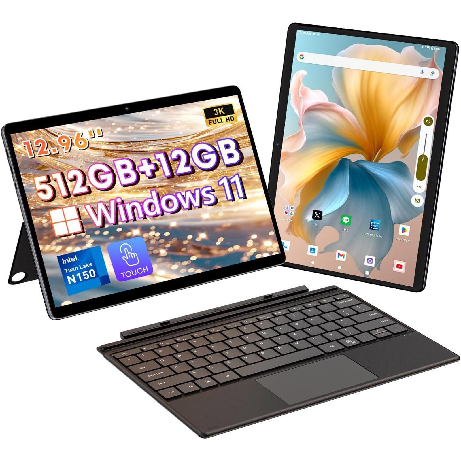 CHUWI Hi10 Max Set Intel N150,2 in 1 laptop,12+512GB Notebooks Windows 11 Notebook (33 cm/12.96 Zoll, ‎Intel 3.6 GHz intel_n150 Intel N150, UHD Graphics, 512 GB SSD, 4-core CPU,Intel N150,2 in 1 laptop windows,Touchscreen-Bedienung)