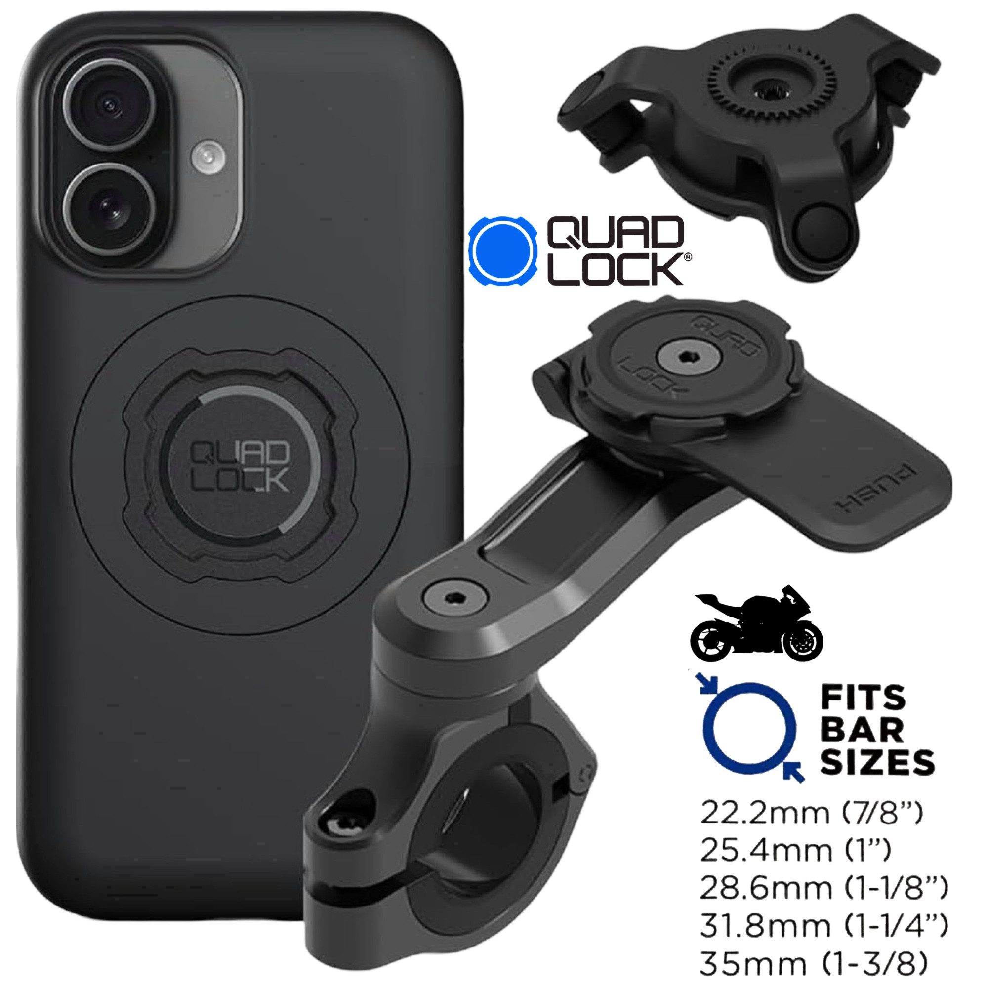 Quad Lock Handy-Halterung QUAD LOCK Motorrad Handyhalterung PRO Dämpfer MAG Hülle