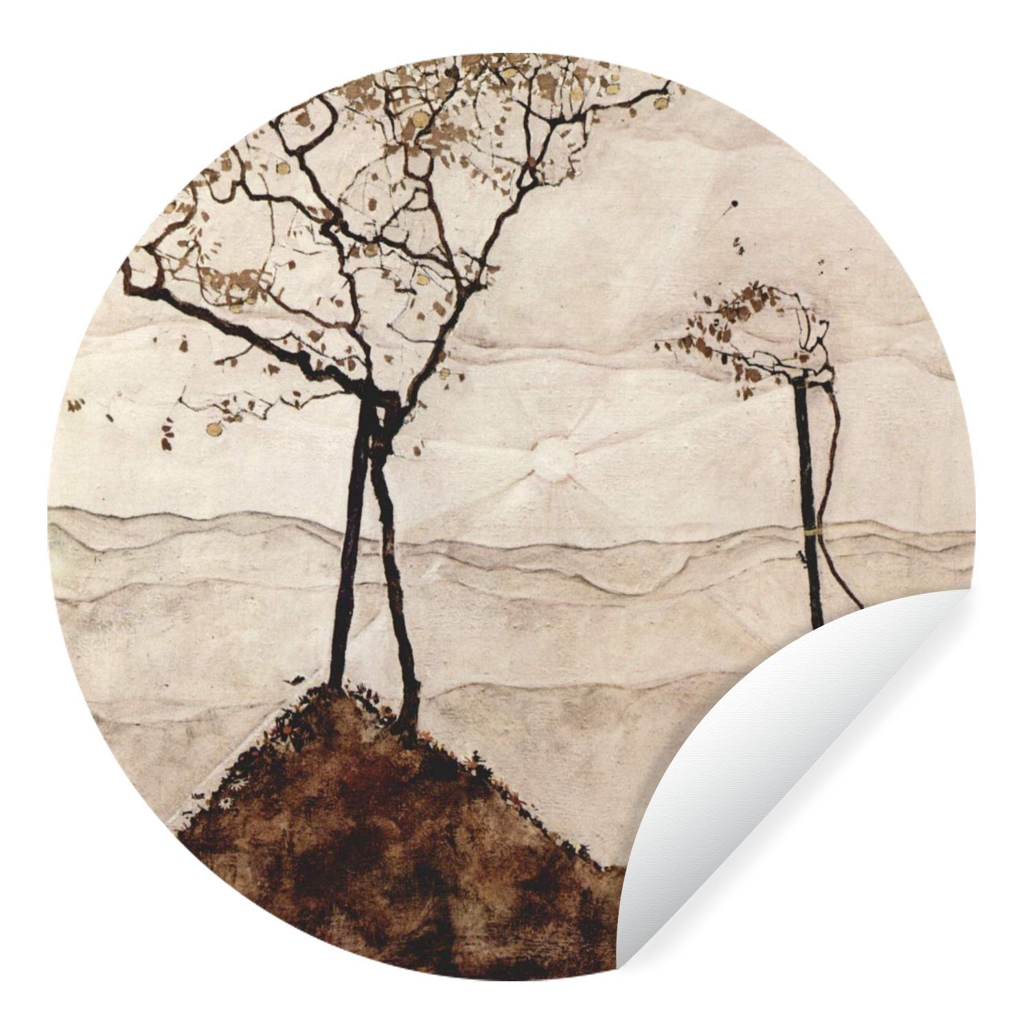 MuchoWow Wandsticker Herbstsonne und Bäume - Egon Schiele (1 St), Tapetenkreis für Kinderzimmer, Tapetenaufkleber, Rund, Wohnzimmer