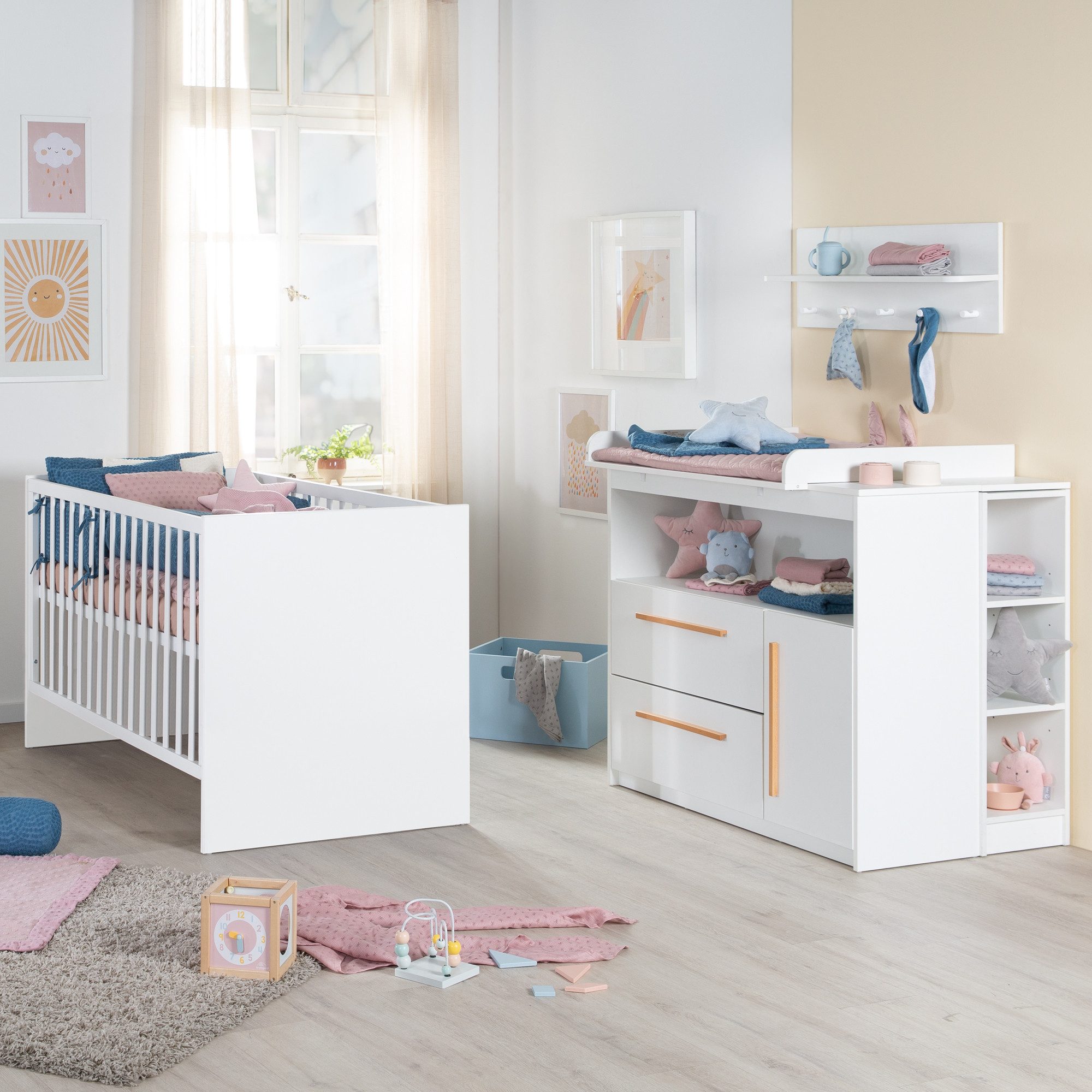 roba® Babymöbel-Set Lilo 2-teilig, höhenverstellbar & Schlupfsprossen - Wickelansatz variabel montierbar