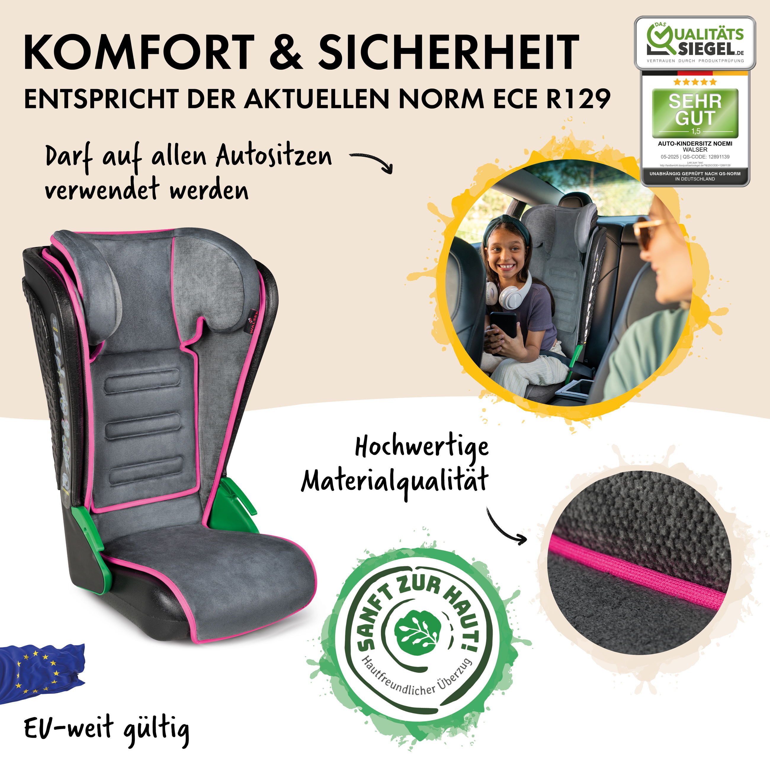 WALSER Autokindersitz Kindersitz Noemi, ab: ab 3 Jahre, bis: - 8 Jahren, (1 Stück, 1-tlg)