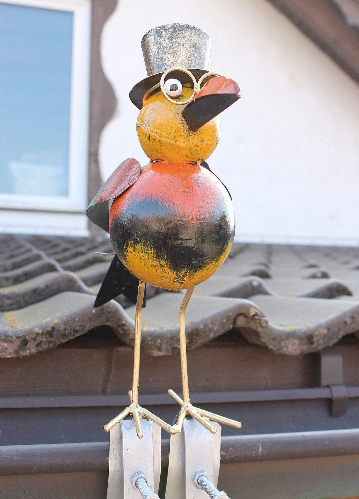 DanDiBo Gartenfigur Rabe Figur Deko für die Dachrinne 30 cm Bunt Vogel Metall, Dachschmuck Dachrinnenfigur Gartendeko Modern