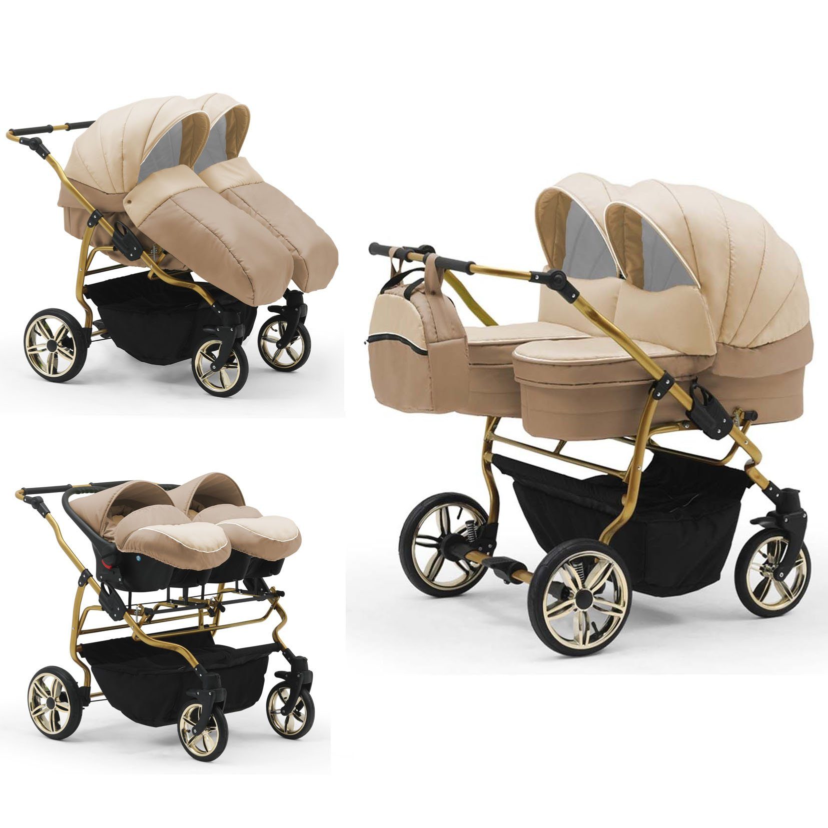 Gold Duet in - 1 Zwillingswagen inkl. Autositze Creme-Beige 3 33 babies-on-wheels 13 in Teile - Farben Lux