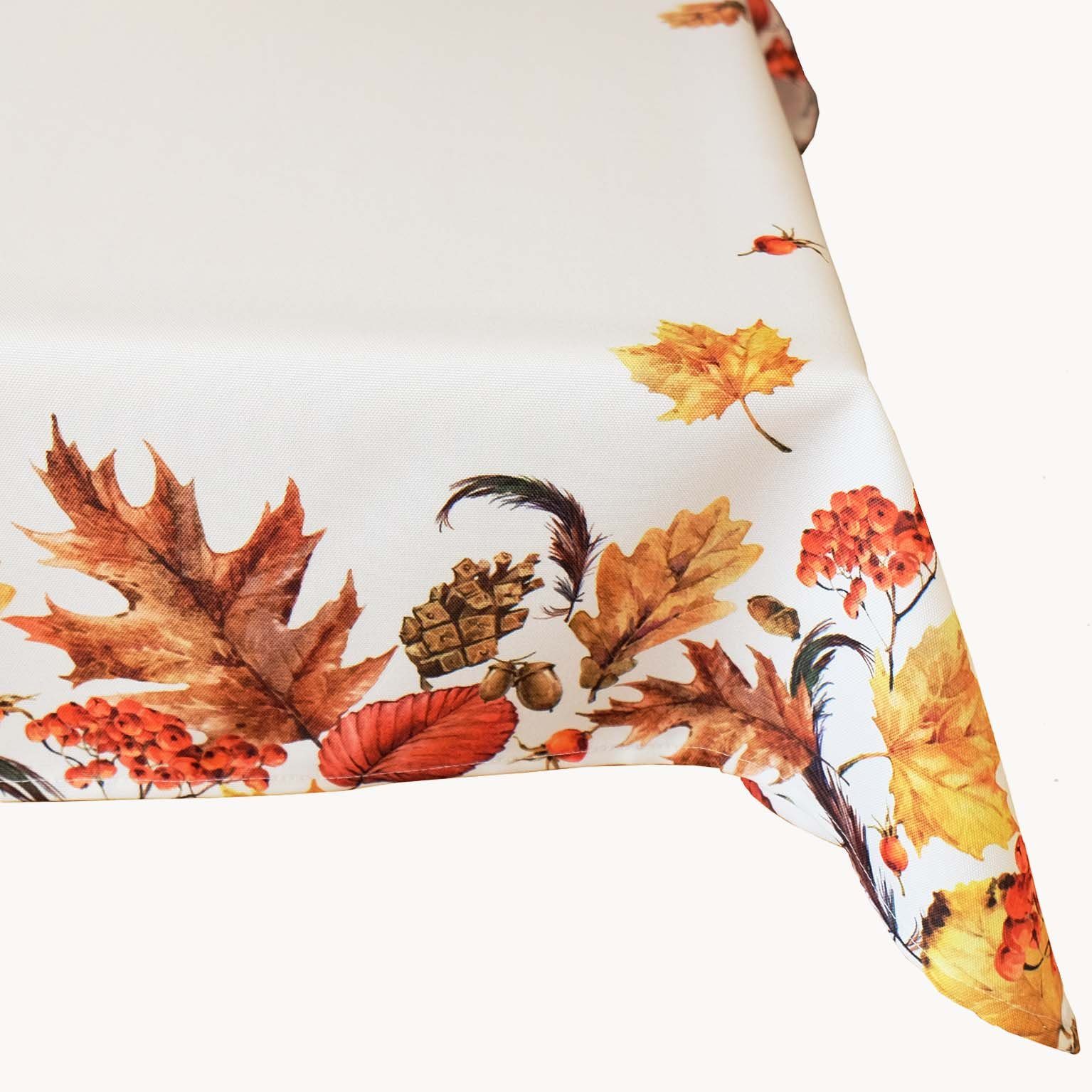 Blättern Weiß Bedruckt Creme TextilDepot24 Bunt Beige den für bedruckt Tischdecke mit - Tischdeko, Herbst