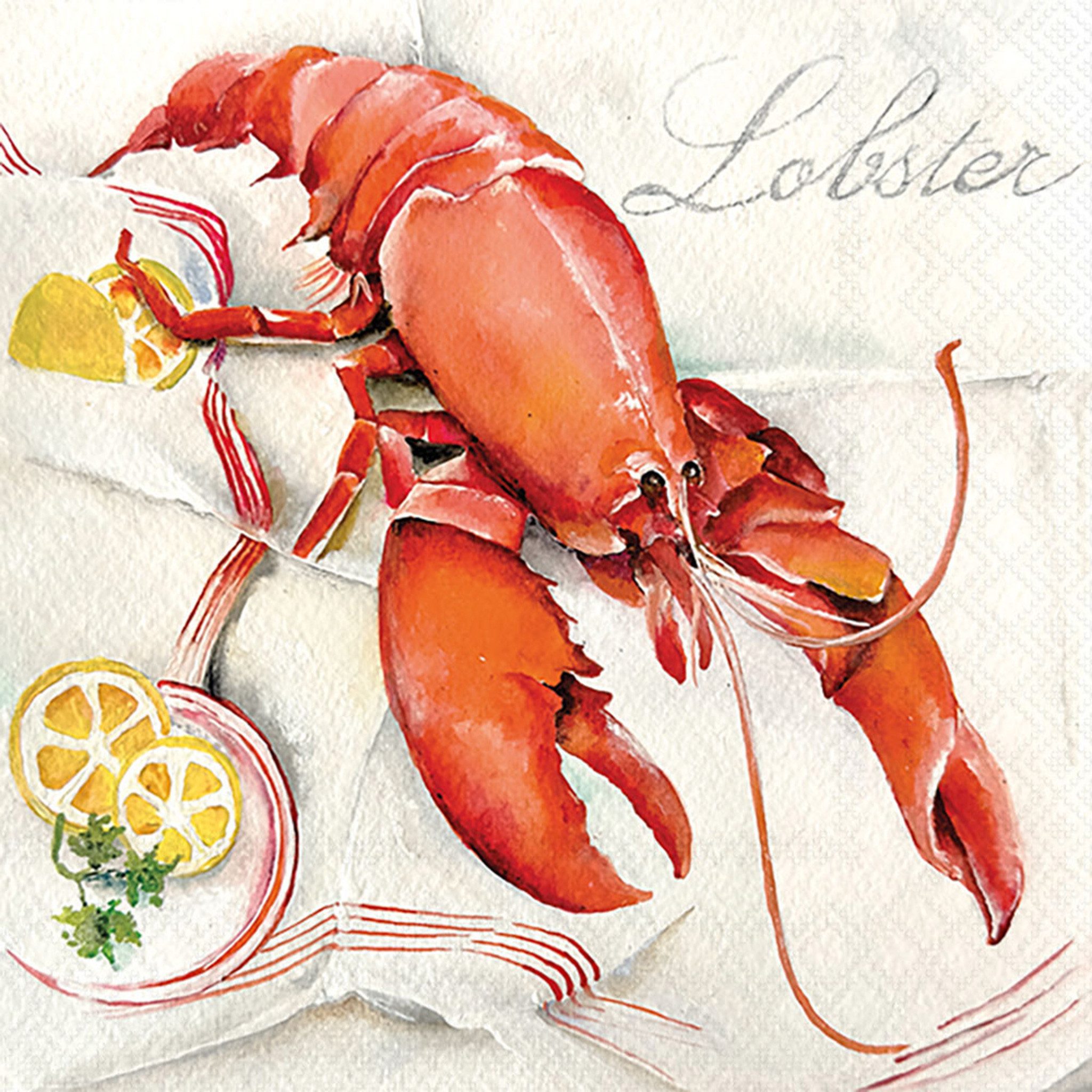 Ambiente Luxury Paper Products Papierserviette, Servietten Papier 33x33cm 3-lagig mit Lobster / Hummer Motiv 20 Stück
