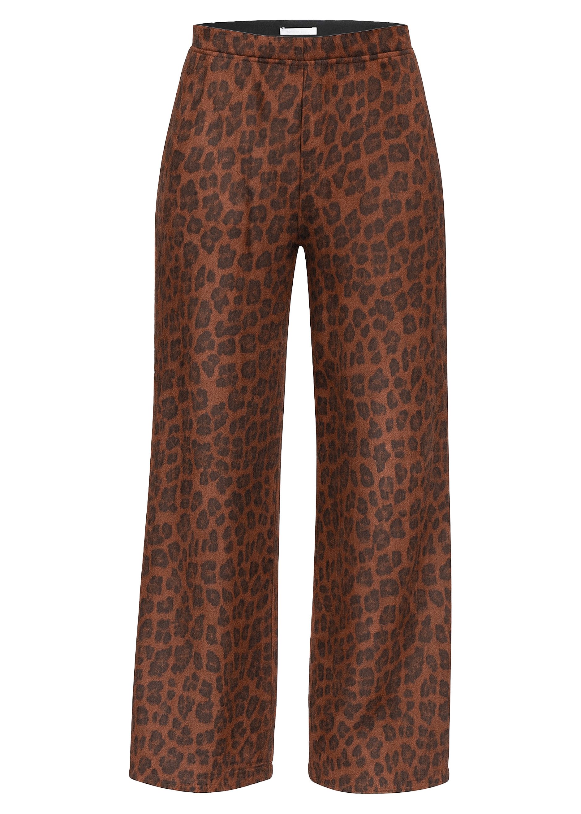 SASSYCLASSY Stoffhose Weite Hose mit Leo-Print für Damen Moderne Jerseyhose mit elastischem Bund und High Waist Sitz Braun