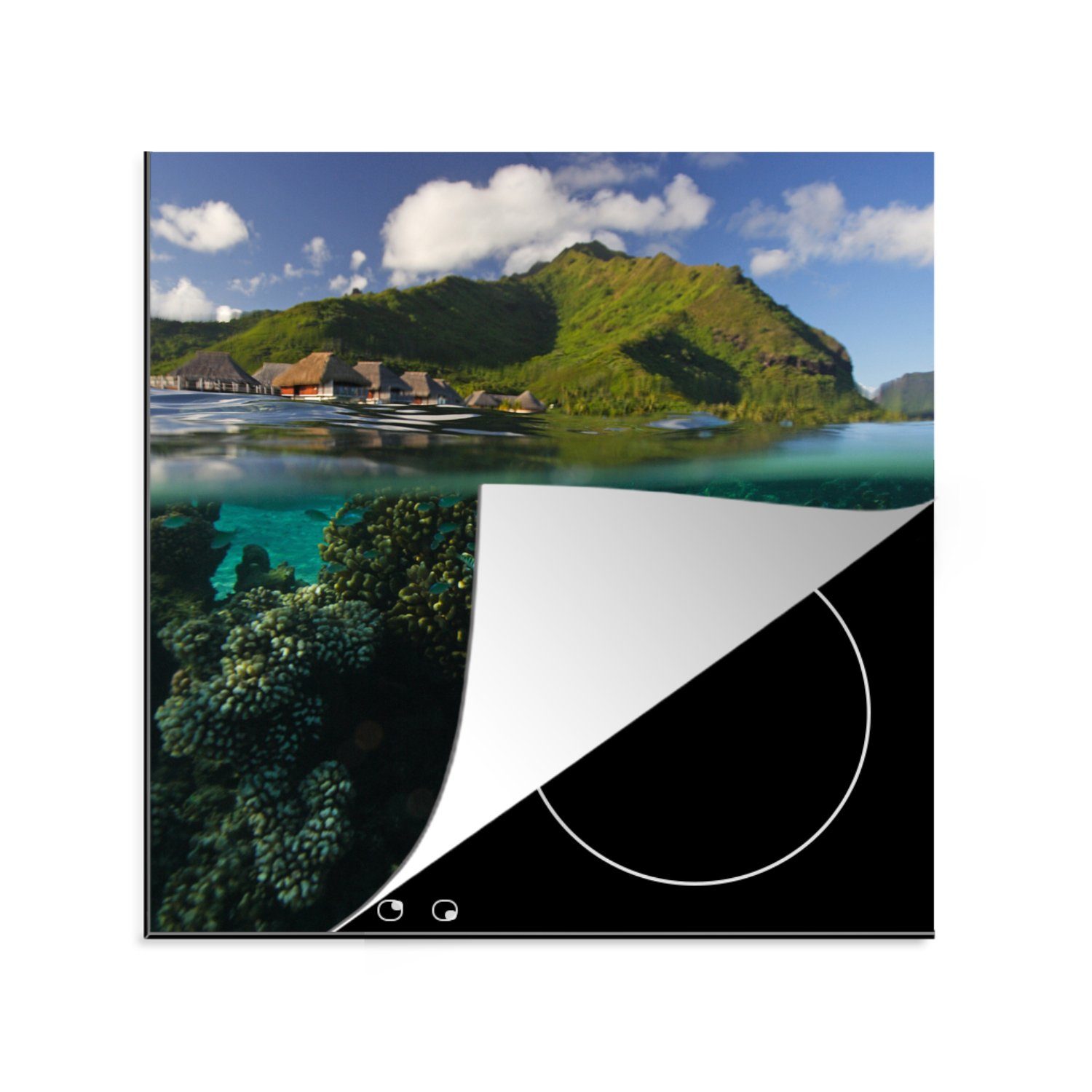 78x78 Mo'orea Blick Vinyl, küche Wasser Ceranfeldabdeckung, bei tlg), für Herdblende-/Abdeckplatte Island, cm, Arbeitsplatte (1 unter MuchoWow