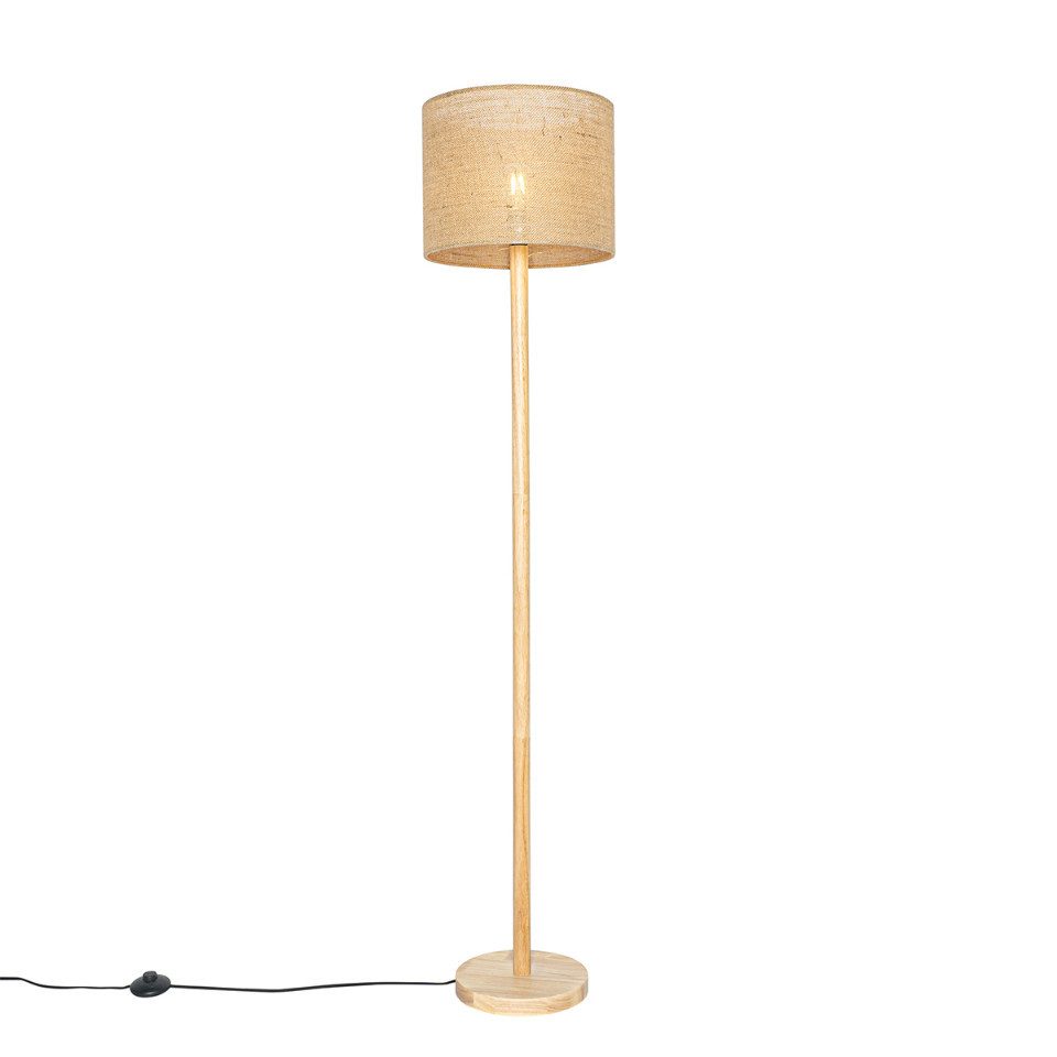 Qazqa Stehlampe Mels, ohne Leuchtmittel, Warmweiß, QAZQA Stehlampe, e27, Naturel, Holz, Modern