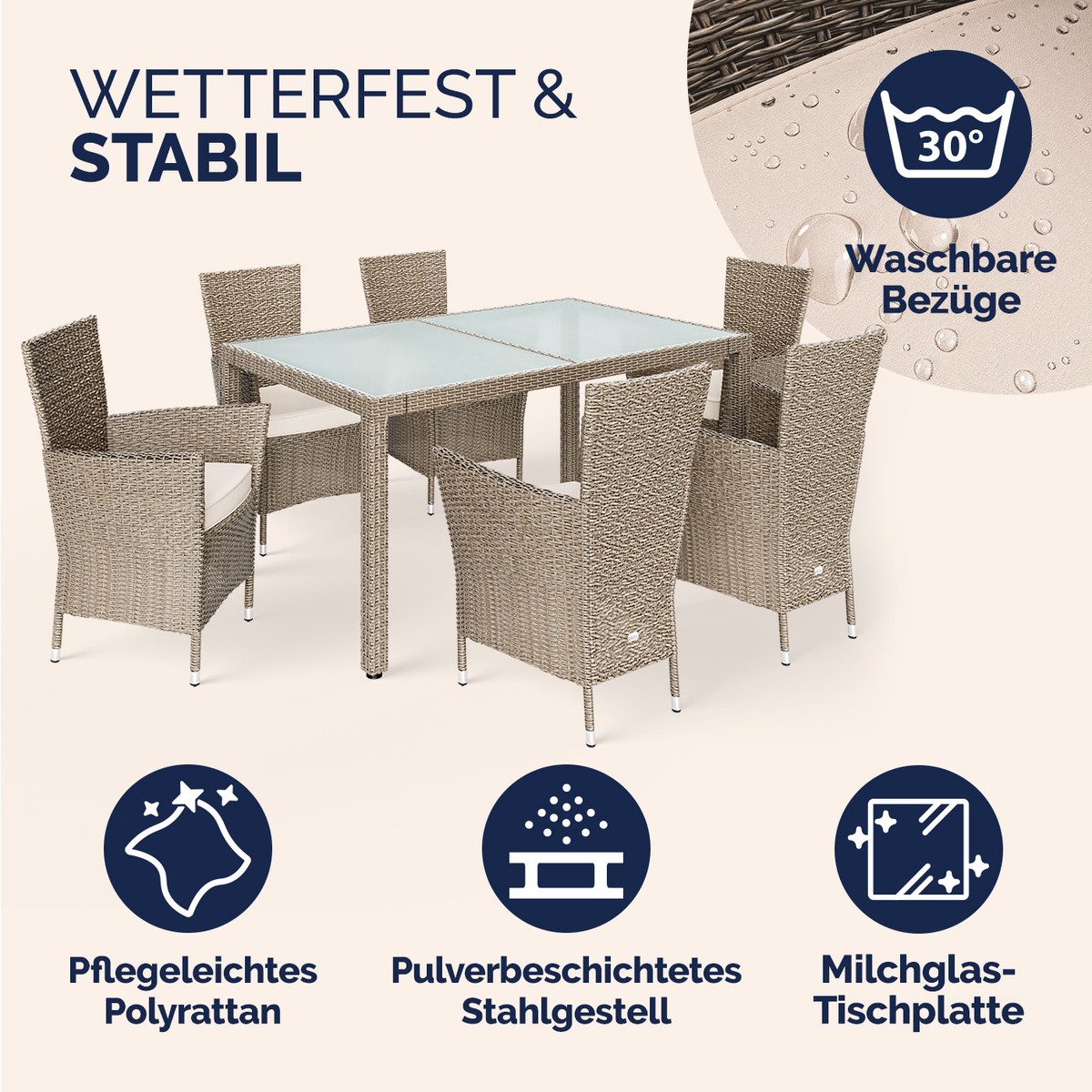 Casaria Garten-Essgruppe, 6 Personen Rattan inkl. günstig online kaufen