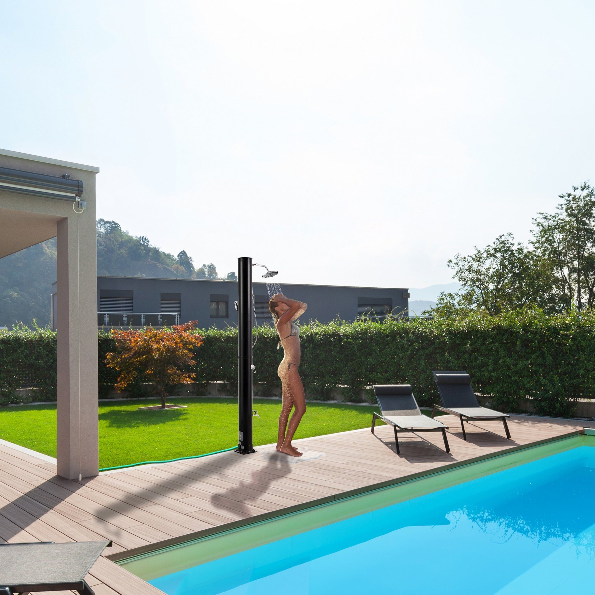 Arebos Solardusche 40 L, inkl. Abdeckhaube, mit integriertem Thermometer (Schwarz, Stück)