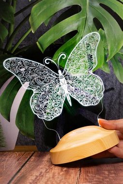 Geschenkelampe LED Nachttischlampe Schmetterling Butterfly 3D Gravur Nachtlicht Geburtstagsgeschenk, Leuchte 7 Farben fest integriert, Geburtstagsgeschenk für Mädchen, Tochter, Enkelin