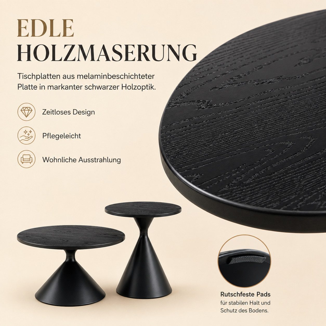 i@home Couchtisch Sanduhr-Serie 2er-Set Beistelltisch rund Carbonstahl-Untergestell (Packung Set, 2 Tisch), markanter Konusform,platzsparend stapelbar – Bild 4 von 5