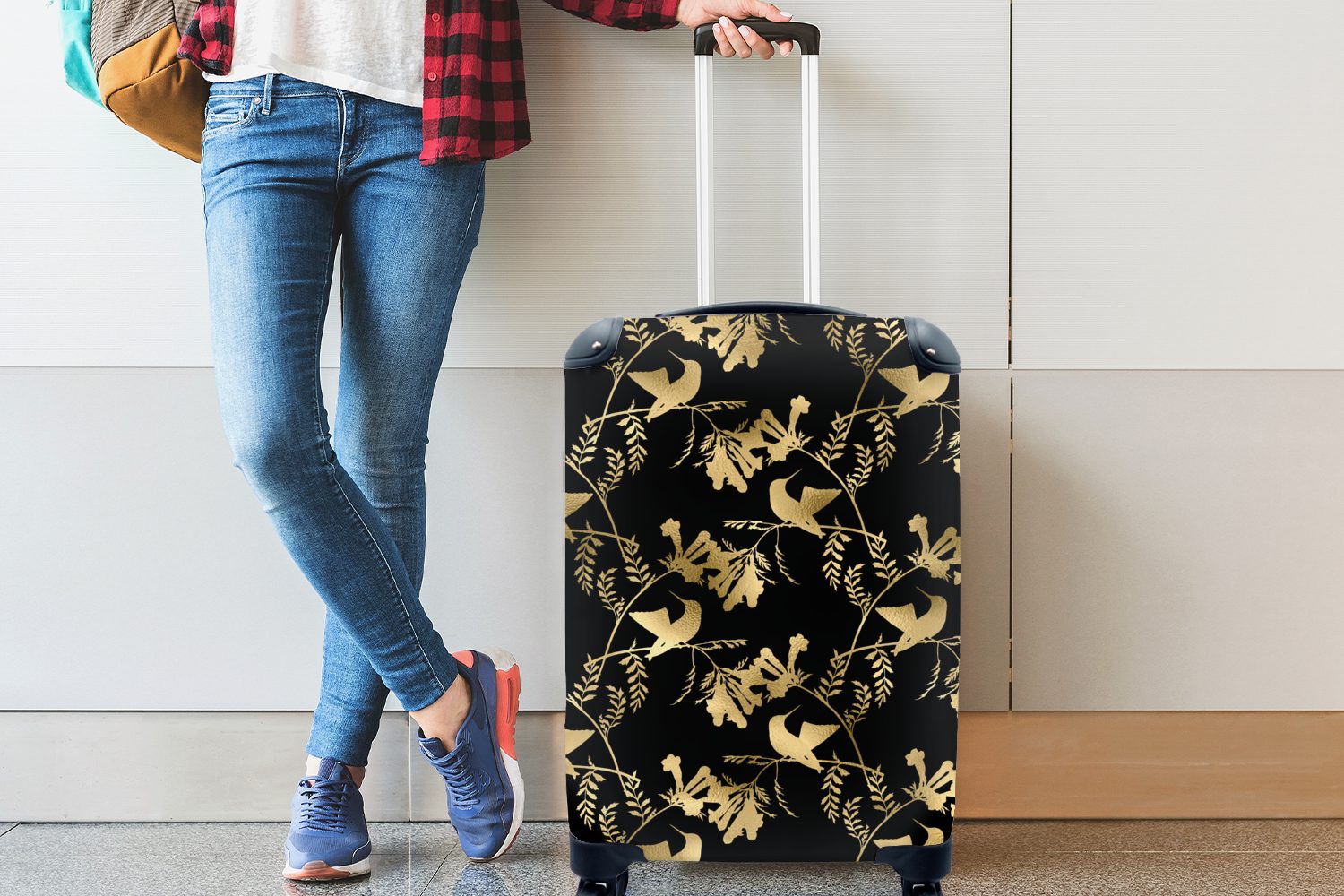 Reisekoffer Trolley, - Gold, - Ferien, rollen, Vögel mit Handgepäckkoffer MuchoWow 4 für Rollen, Reisetasche Handgepäck Muster