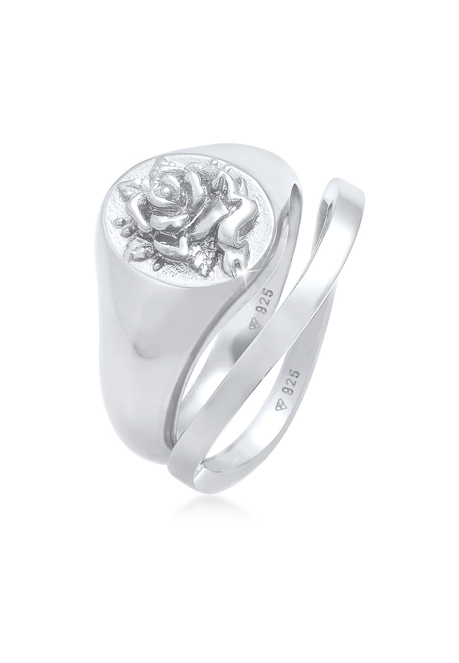 Fingerring Siegelring Rose Basic Ring 2er Set 925 Silber