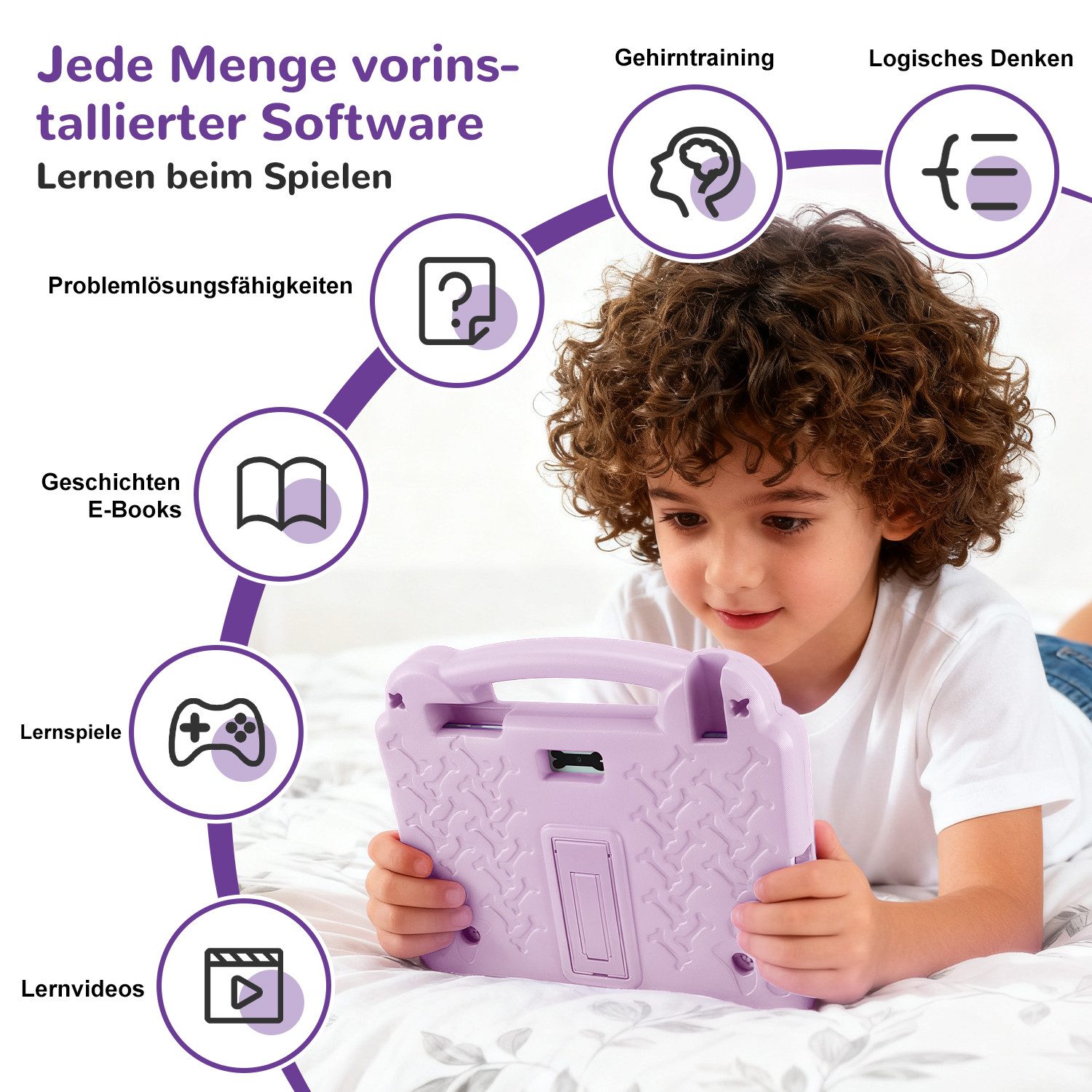 oyajia Kinder-Tablet, 10.1” Android 15 Octa Core 8GB RAM+64GB ROM 1280x800 HD Tablet (10.1", 64 GB, Quad Core, 2.4G+5G, mit stoßfester Hülle Bluetooth WLAN Kindersicherung Dual-Kamera Tasche)