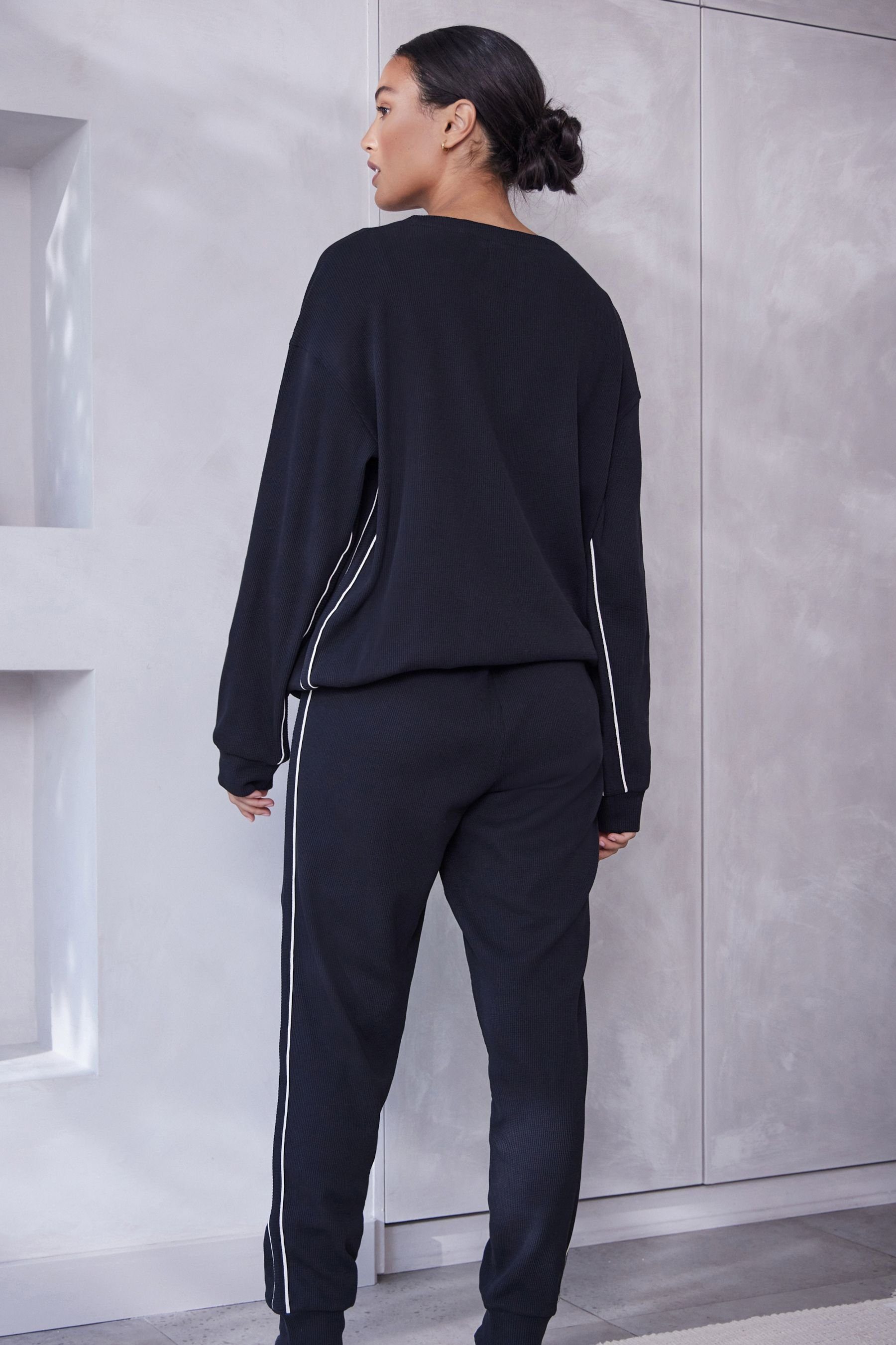 Schlafanzug Black Pyjama mit aus Baumwollmix (2 tlg) Next Waffelstruktur