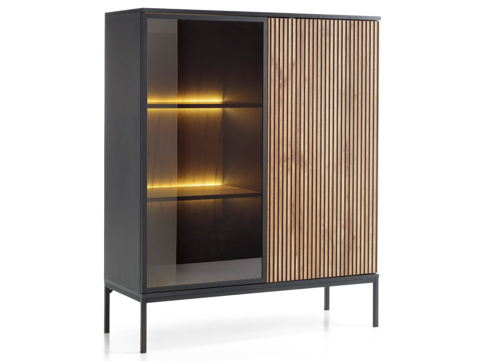 yourhouse24 Vitrine Sento WT104 mit LED-Beleuchtung, Schwarze Untergestell aus Metall