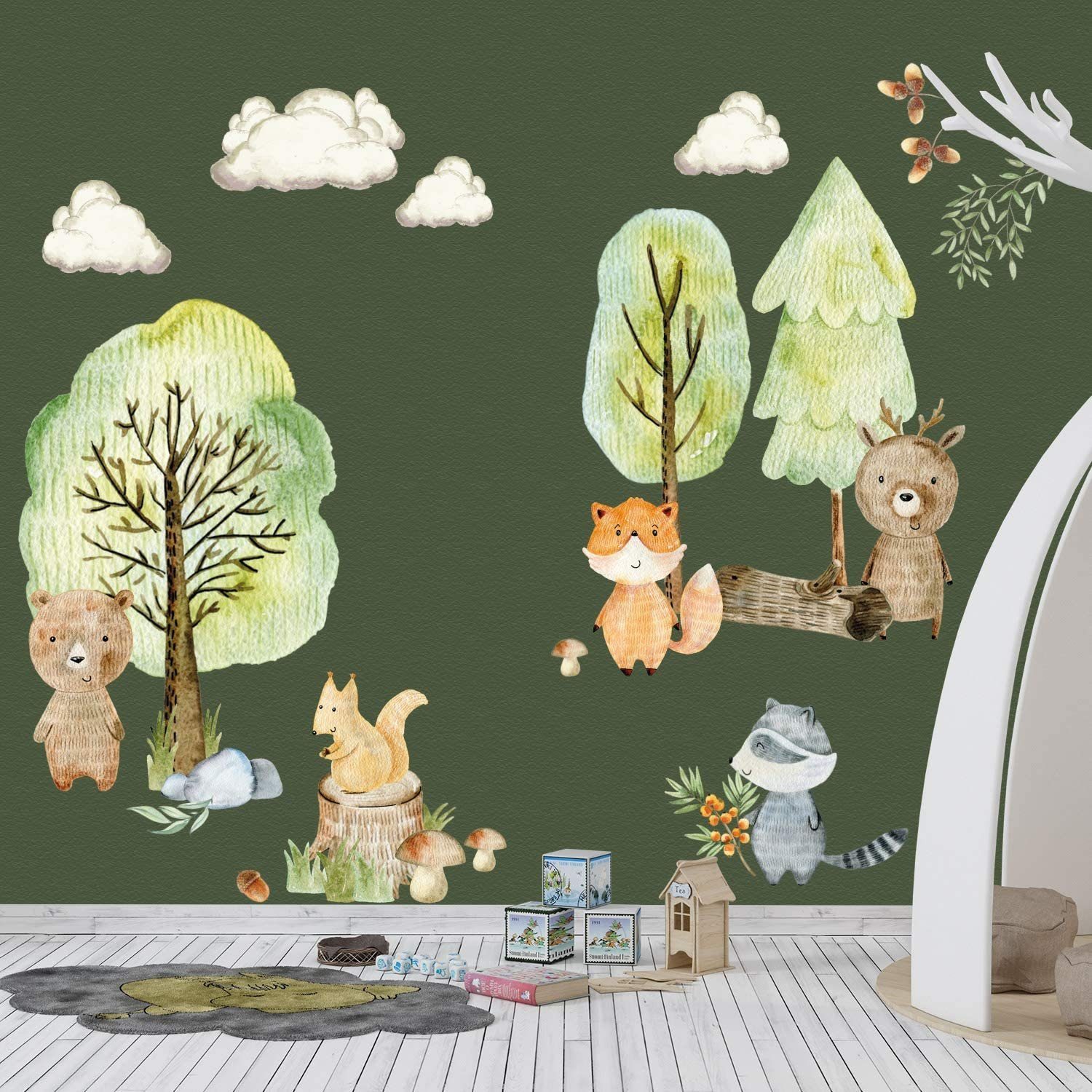Sunnywall Wandtattoo XXL Wandtattoo Kinder Woodland Set Kinderzimmer Waldtiere