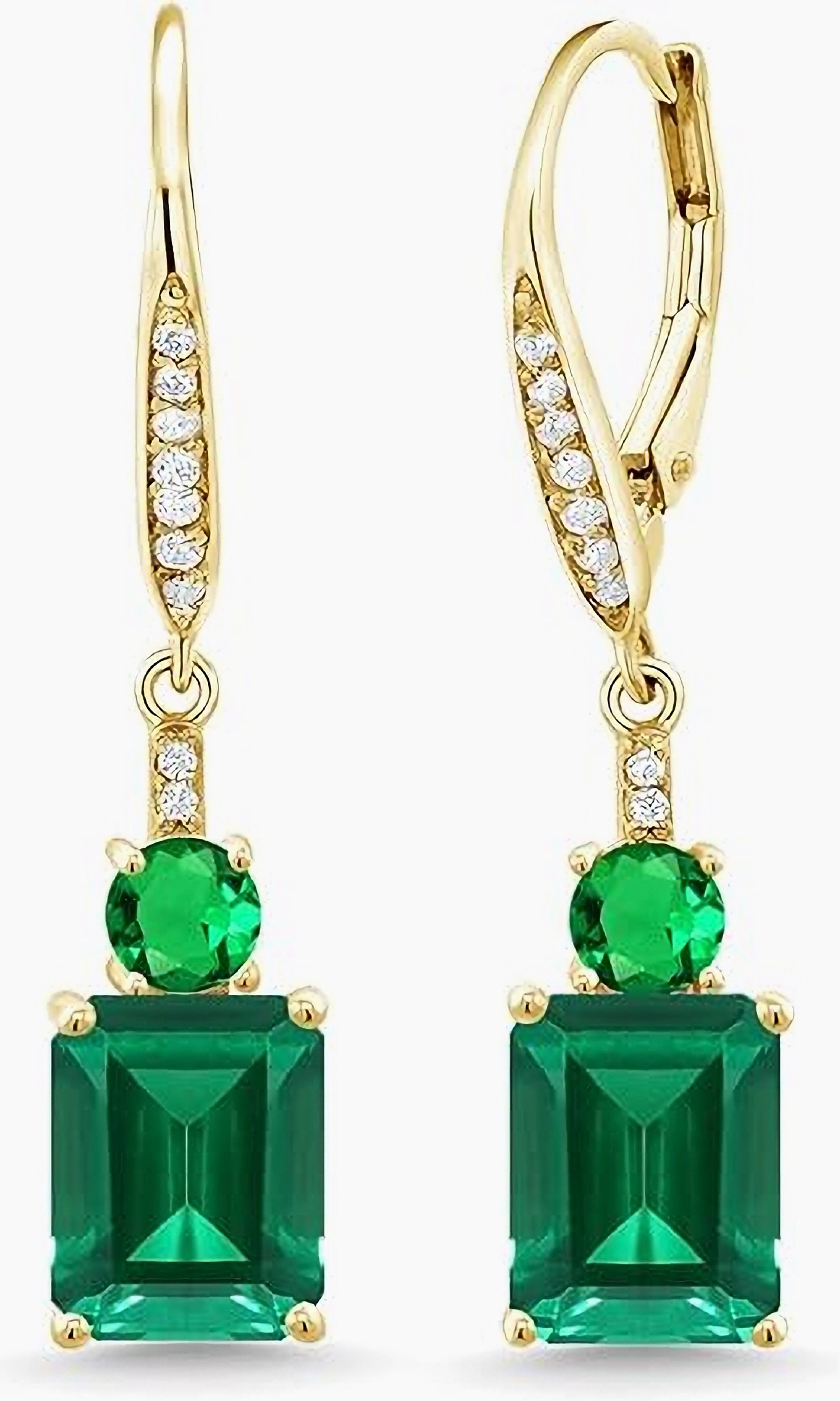 Paar Ohrstecker 585Gold, 1,5ct Smaragd, im Labor gezüchteter Edelstein, zarte Ohrringe