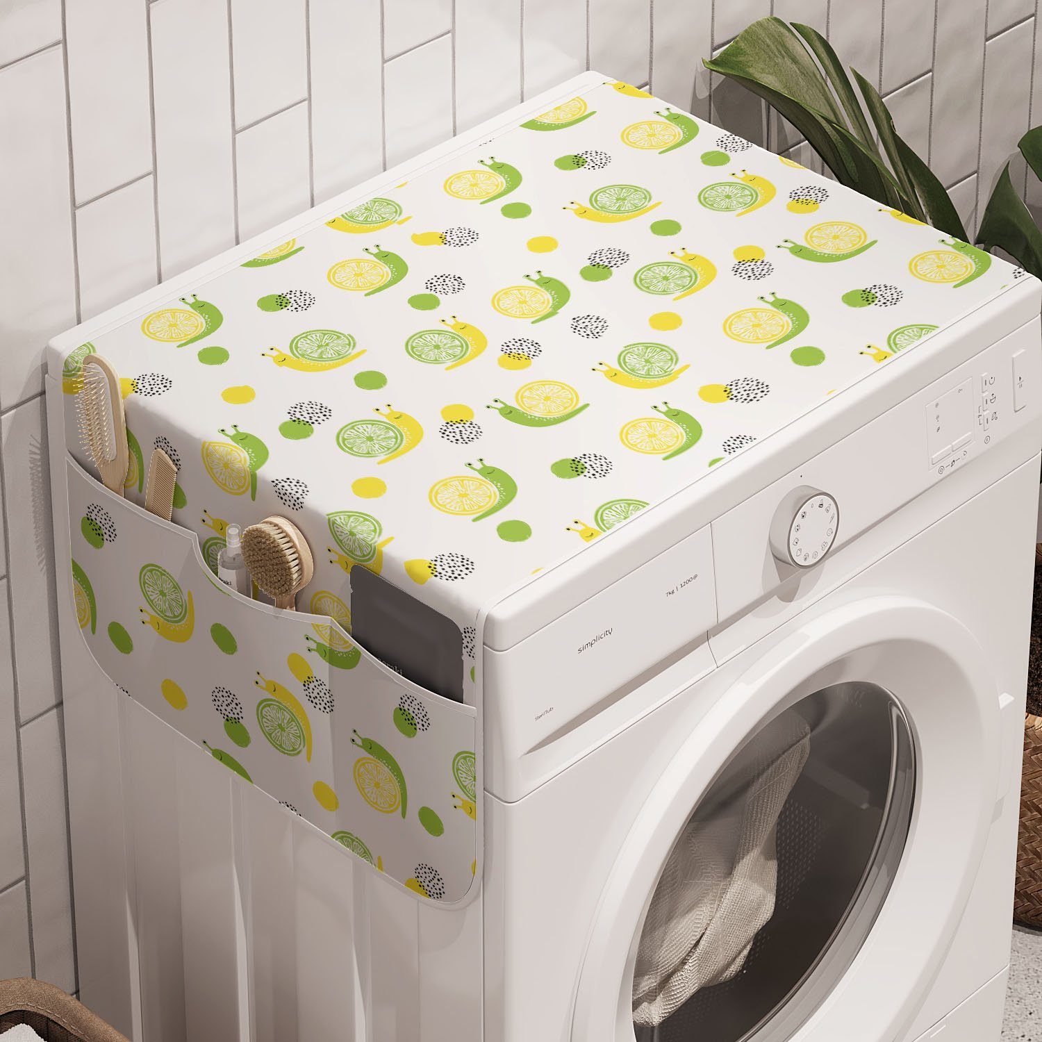 Waschmaschine Trockner, für Sommer Abakuhaus Frische und Zitronenscheiben Zitrus Anti-Rutsch-Stoffabdeckung Badorganizer