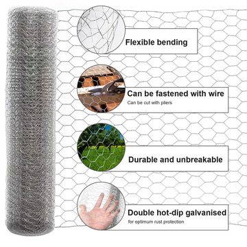 Bettizia Maschendrahtzaun Gartenzaun Sechseckgeflecht 0.5m x 25m, Silber, (1-St)