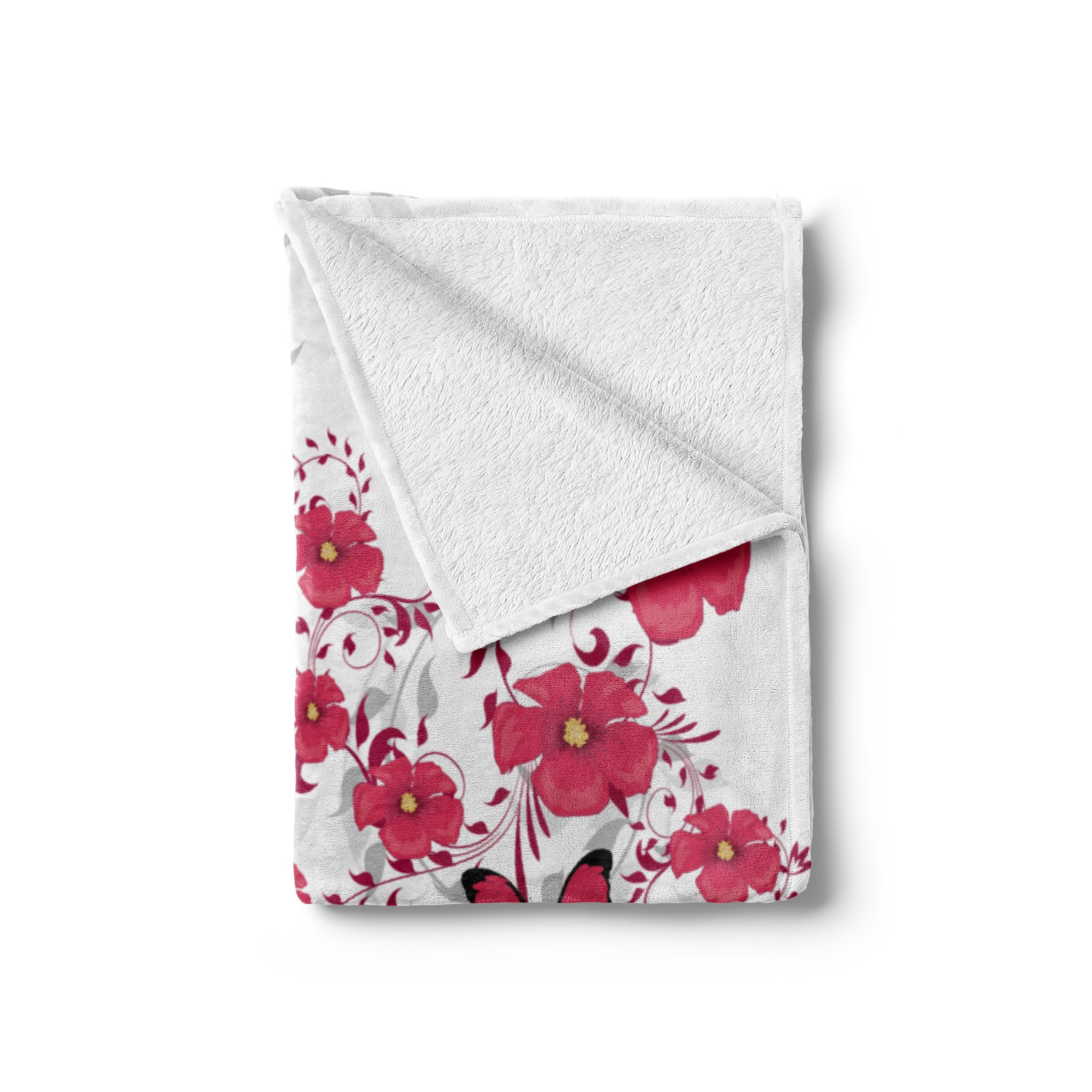 Weiß und Pink für den Wohndecke Plüsch Blume Abakuhaus, Gemütlicher Innen- Schmetterling und Außenbereich,
