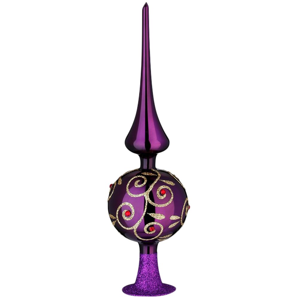 INGE-GLAS® Christbaumspitze Spitze, Strahlende Leidenschaft Royalviolett glänzend Ø 7cm x 25cm (1-tlg), mundgeblasen, handbemalt