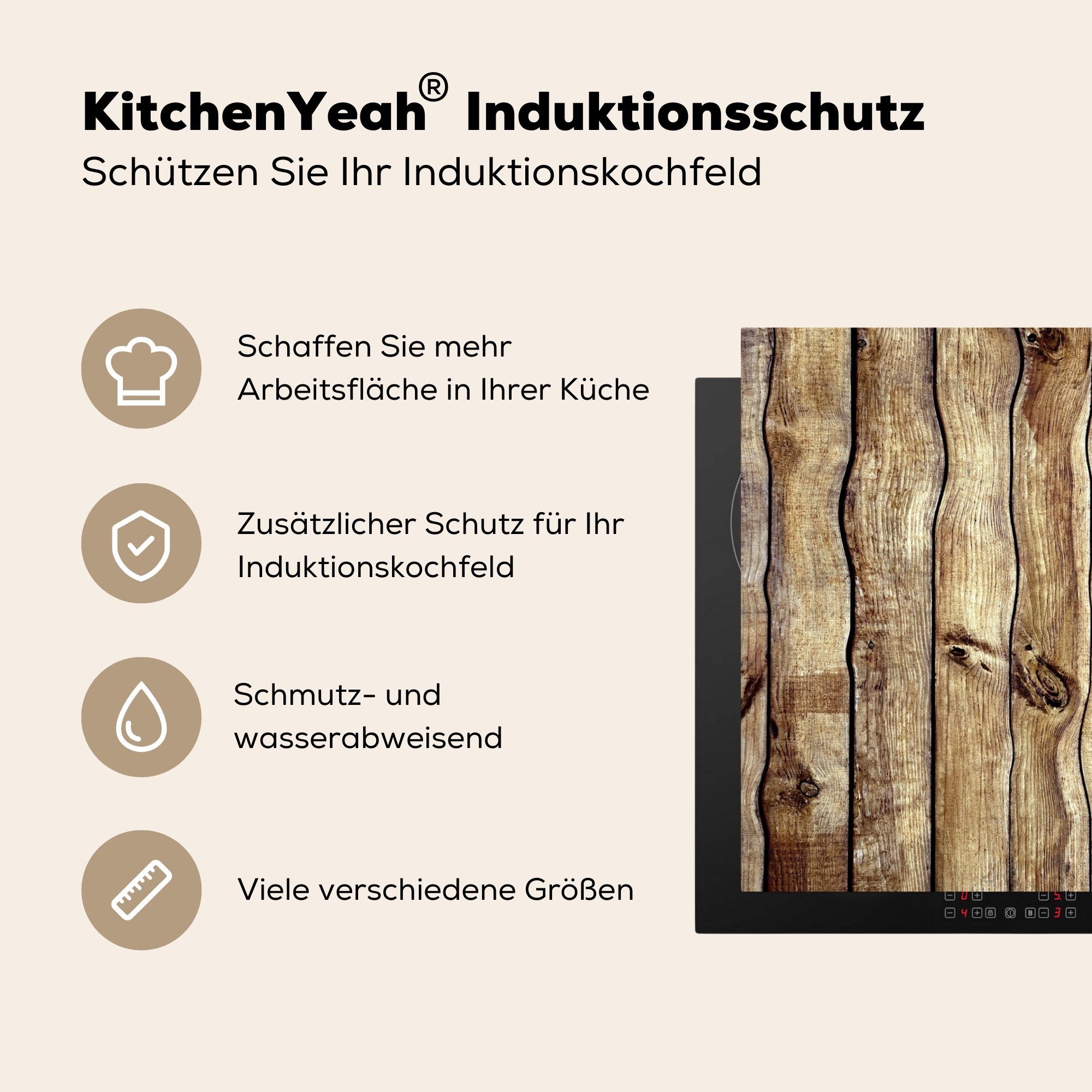 81x52 - Herdblende-/Abdeckplatte Schutz tlg), MuchoWow Vinyl, Induktionskochfeld Holz für küche, - Rustikal, (1 Ceranfeldabdeckung die Regale cm,