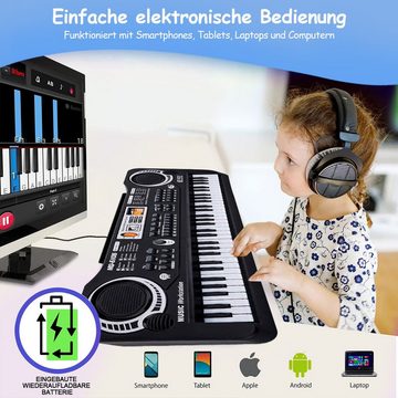DTC GmbH Digitalpiano Keyboard Digitalpiano Kinder-Keyboard mit 61 Tasten und Mikrofon (1*Adapter +1*USB-Kabel+1*Mikrofon, mit 6 Demo-Liedern in Englisch), 16 Klangfarben, 10 Rhythmen, 8 Percussion-Instrumenten, 2 Lernfunktion