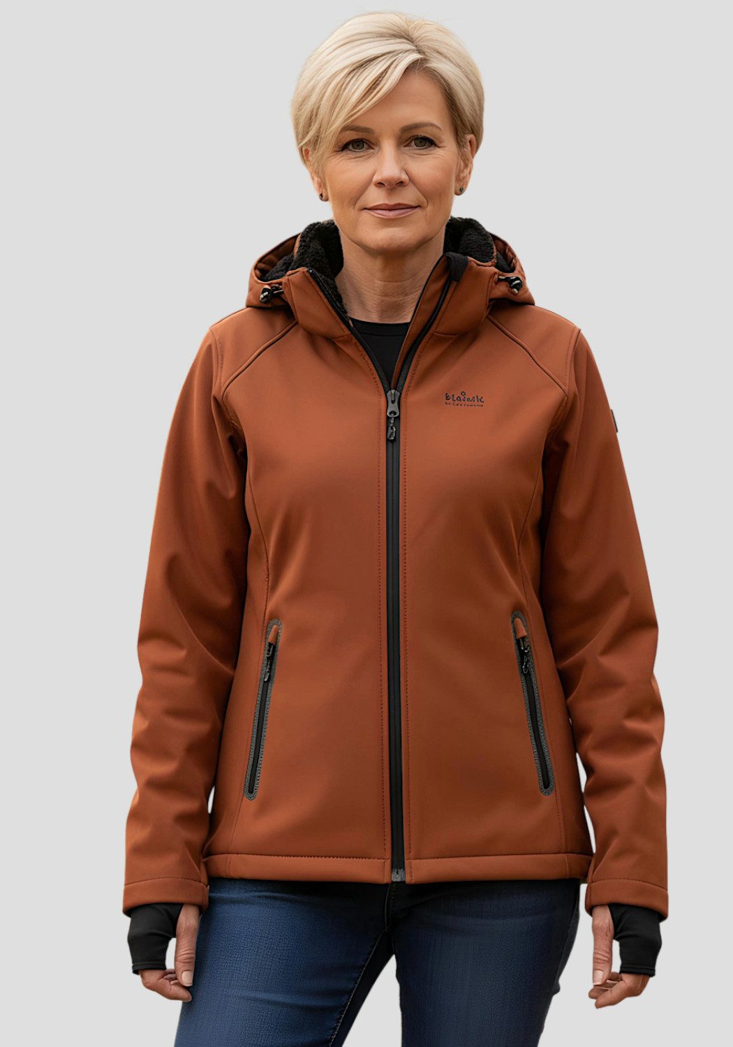 Kjelvik Softshelljacke Zanne Outdoor Funktionsjacke Polar Fleece mit abnehmbarer Kapuze, Wind- und Wetterschutz, wärmendes Teddyfutter