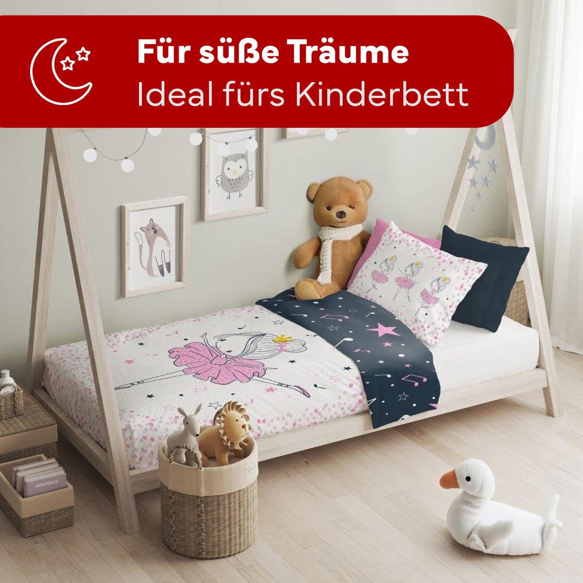 texpot Bettwäsche Kinderbettwäsche Balerina bedruckt Garnitur, 2 teilig