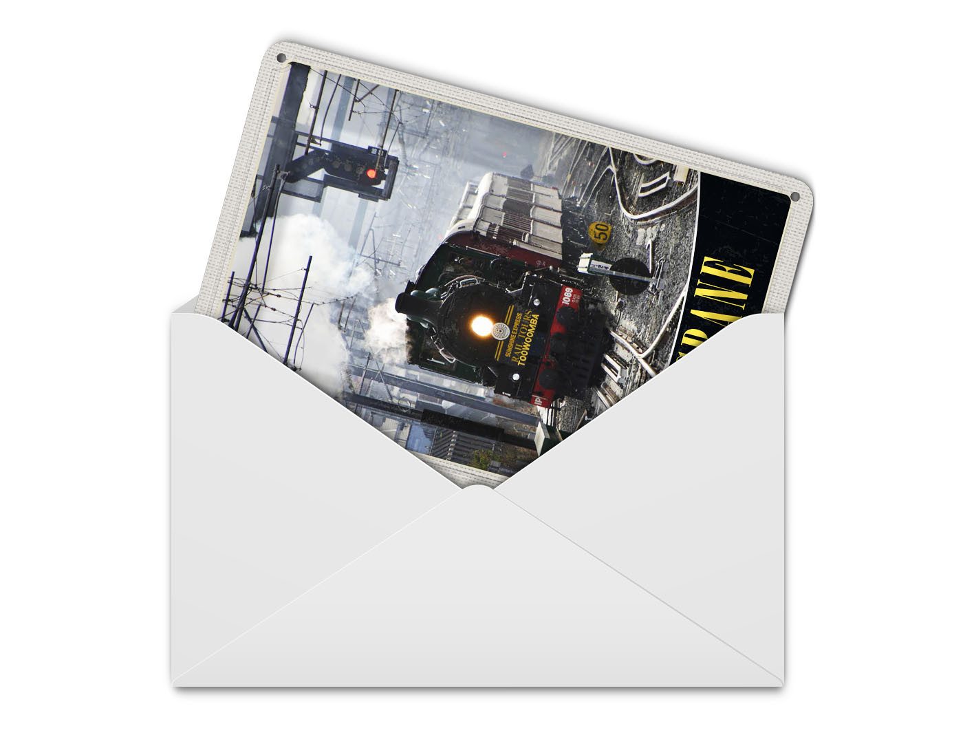 Femer GmbH Postkarte Reise 10x14cm Brisbane Australien Lokomotive, unfrankiert