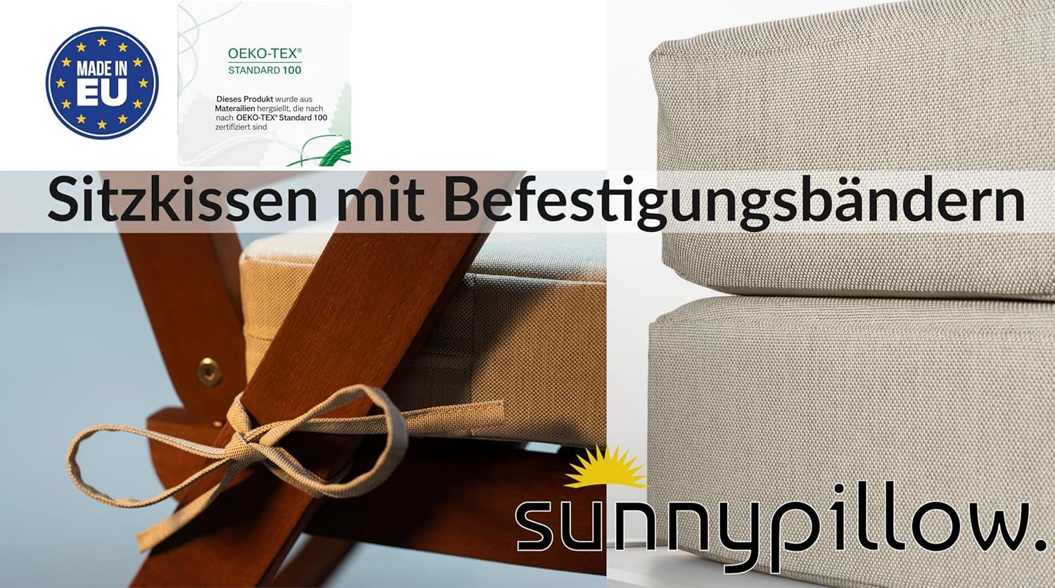 sunnypillow Stuhlkissen 2er Set Stuhlkissen 40 x 40 cm, zylindrische Form, "HAVANA", Ecru
