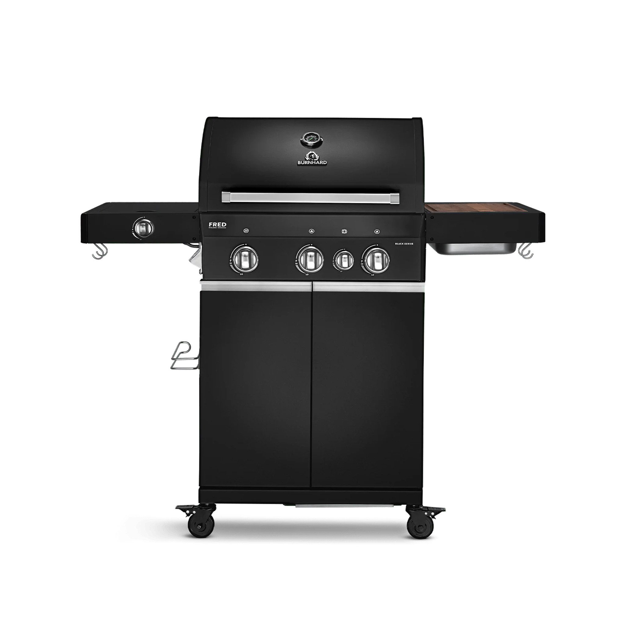 BURNHARD® Gasgrill FRED, 3-Brenner Gasgrill, Deluxe - Series 3, Series 3, 16,7 kW, Edelstahlrost - Black Series, Pulverbeschichteter Stahl