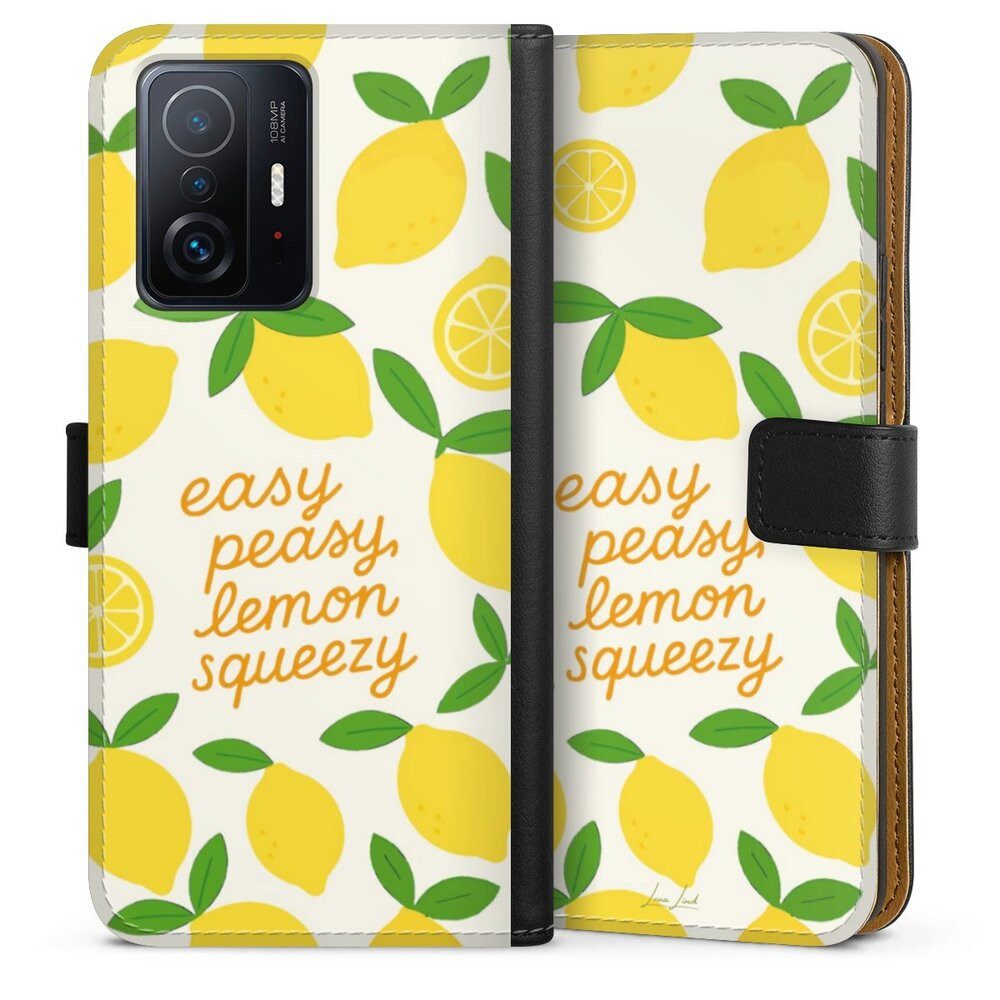DeinDesign Handyhülle Zitrone Spruch Statement Easy Peasy Lemon Queezy, Xiaomi 11T 5G Hülle Flip Case Klapphülle Handytasche Leder