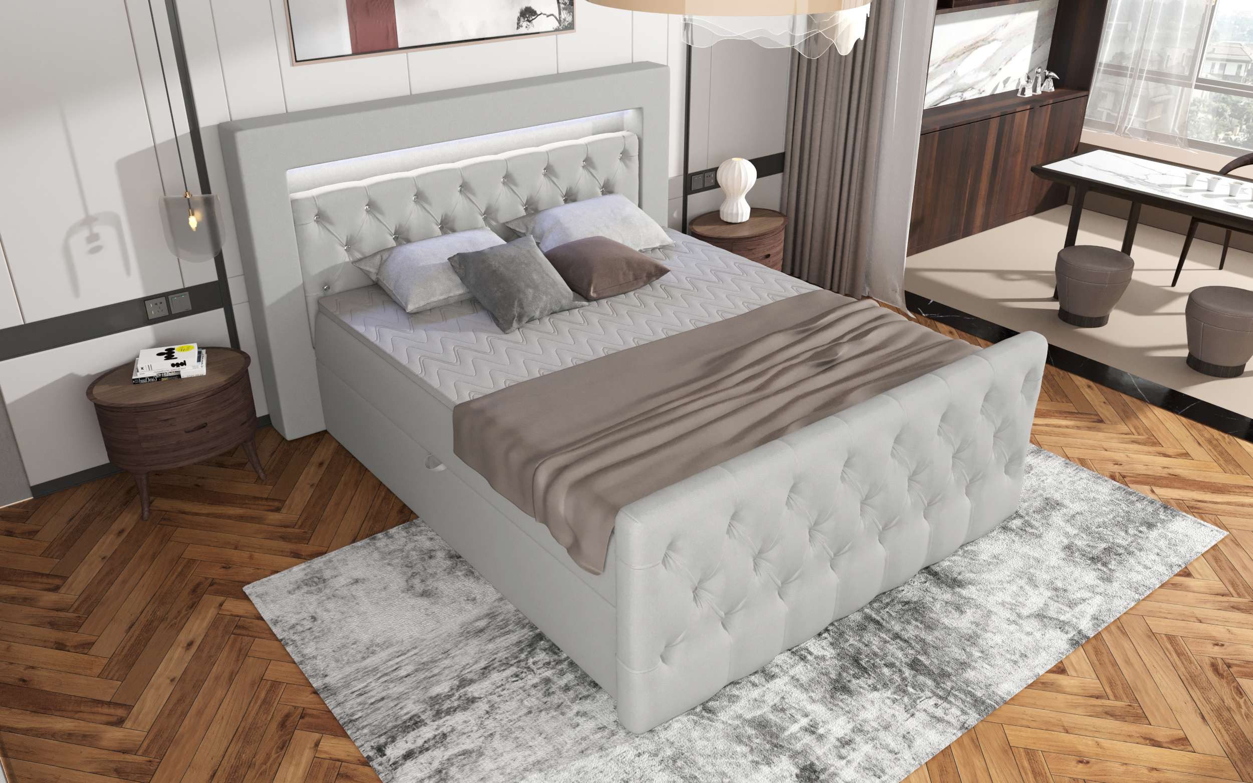 99rooms Boxspringbett Cezar (Schlafzimmerbett, Bett), 120/140/160/180/200x200, Topper, Bettkasten, inkl. LED-Beleuchtung