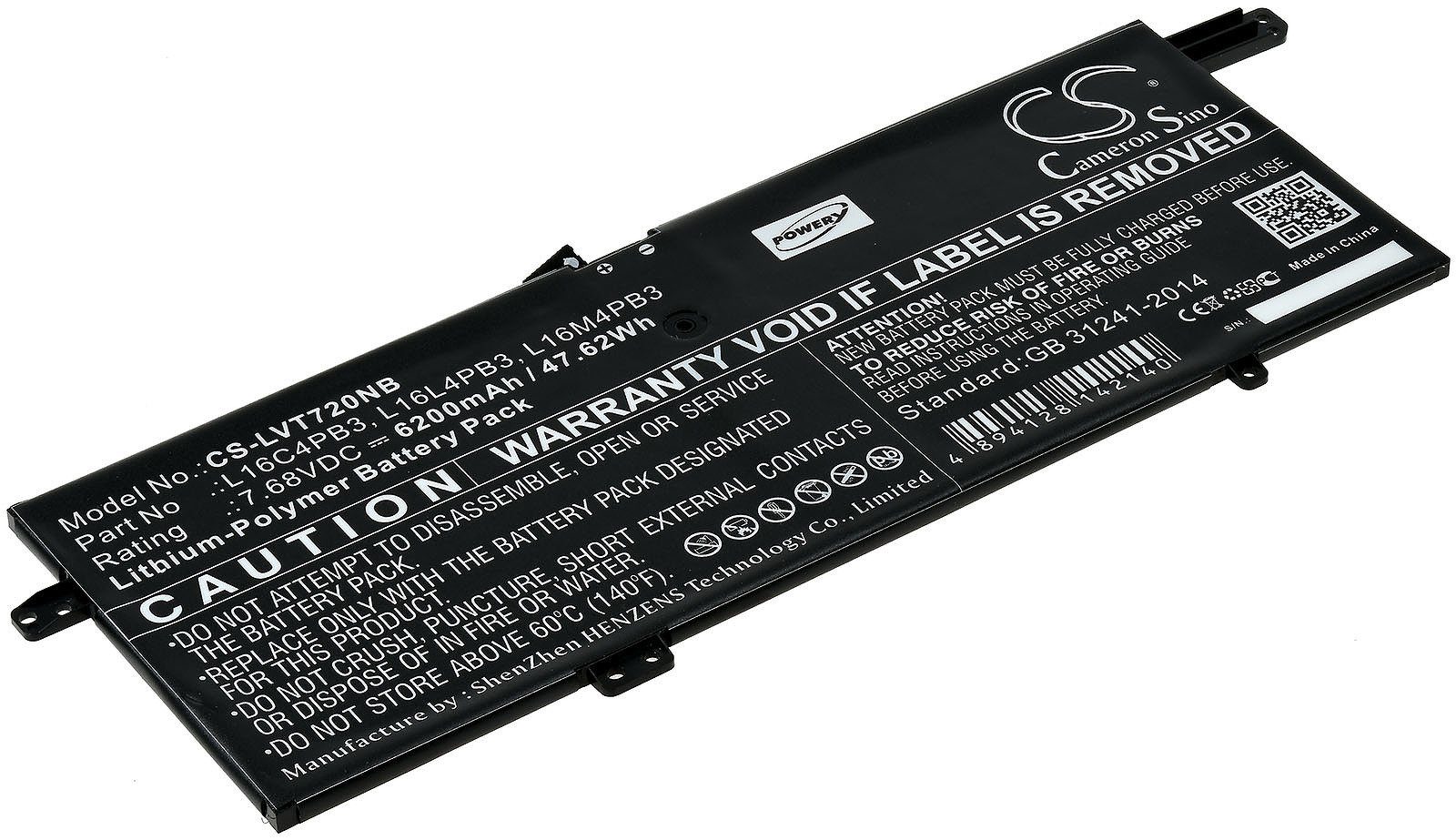 (7.68 L16L4PB3 Akku Typ für V) 6200 Powery mAh Laptop-Akku Lenovo