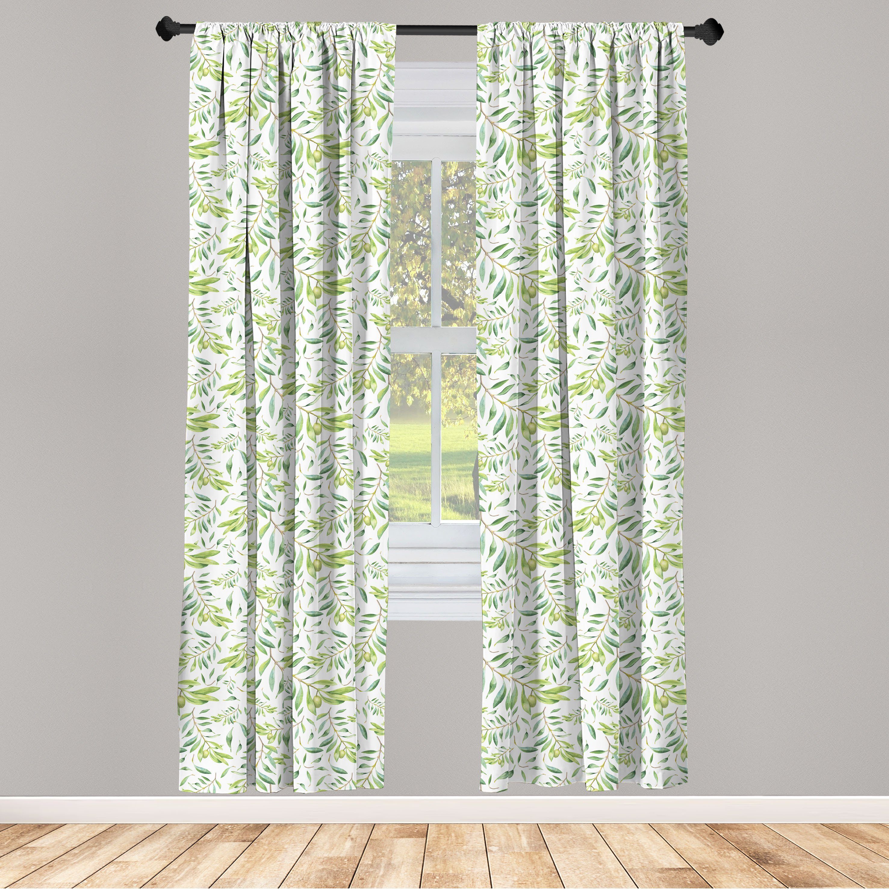 Gardine Vorhang für Wohnzimmer Schlafzimmer Dekor, Abakuhaus, Microfaser, Grünes Blatt Olivenbaum