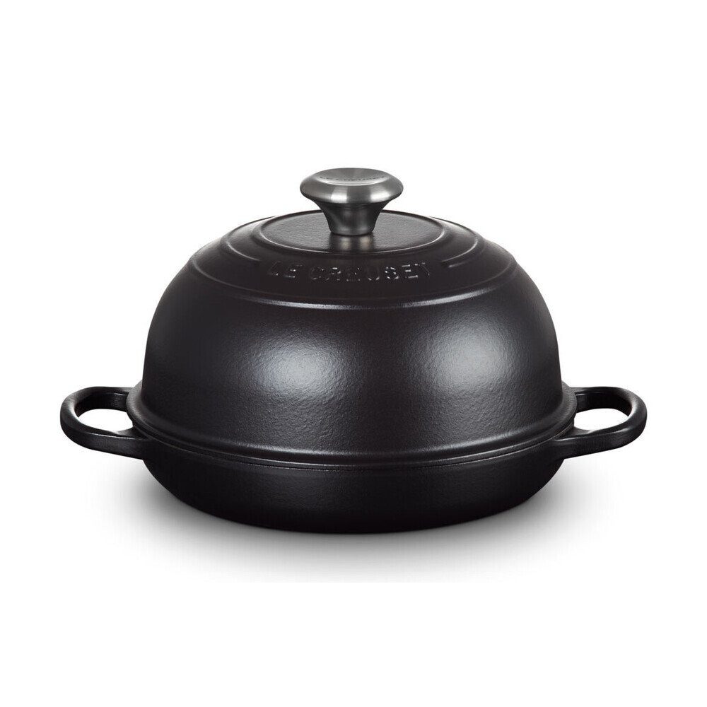 LE CREUSET Bräter Brot-Bräter 24 cm Signature Schwarz, Emailliertes Gusseisen, Brottopf, Cocotte, zum Brotbacken & Schmoren, Ø24cm, Made in France