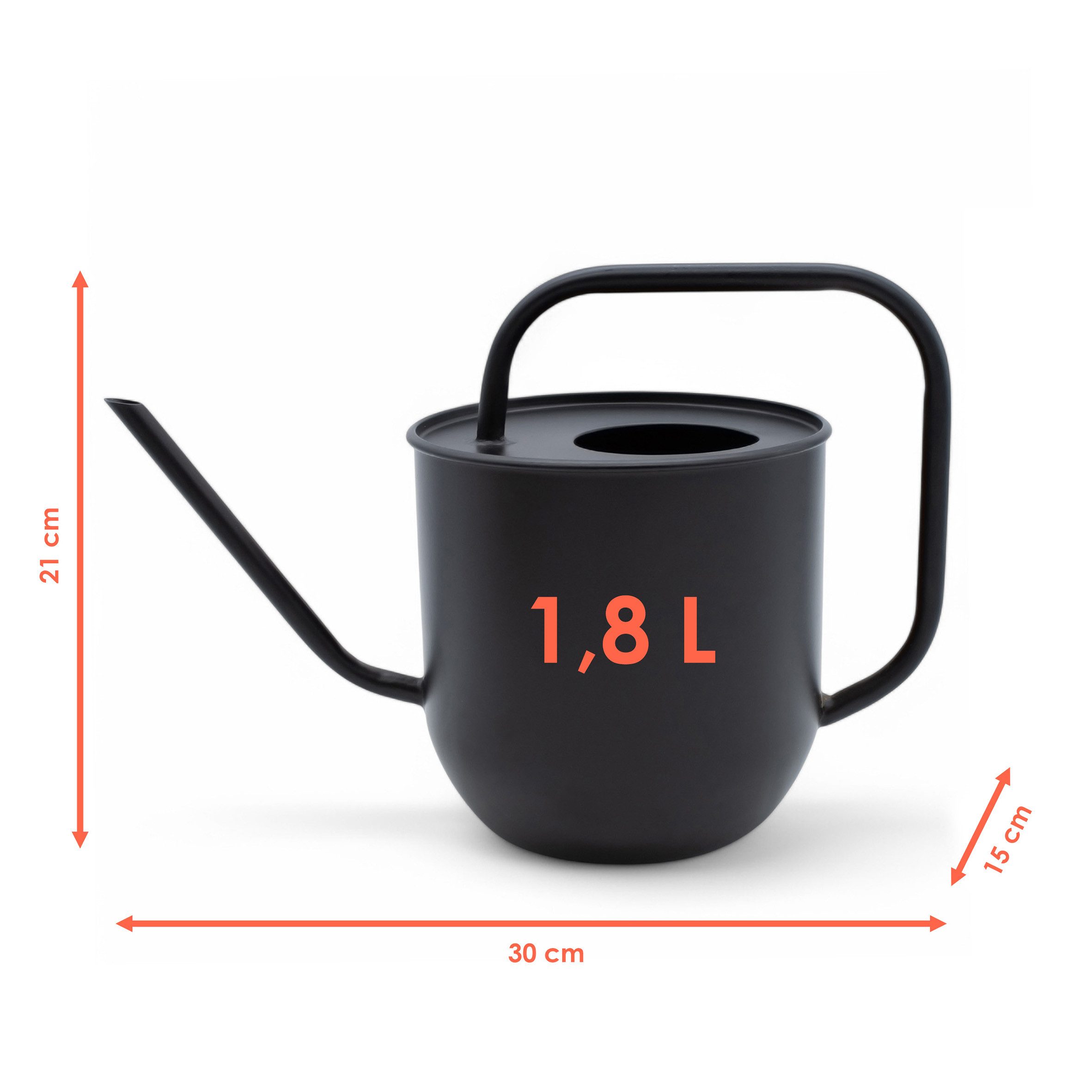 Spetebo Gießkanne Metall Blumen schwarz matt - 1,8 L (Artikel, 1-tlg., Blumenkanne), mit langem Ausguss