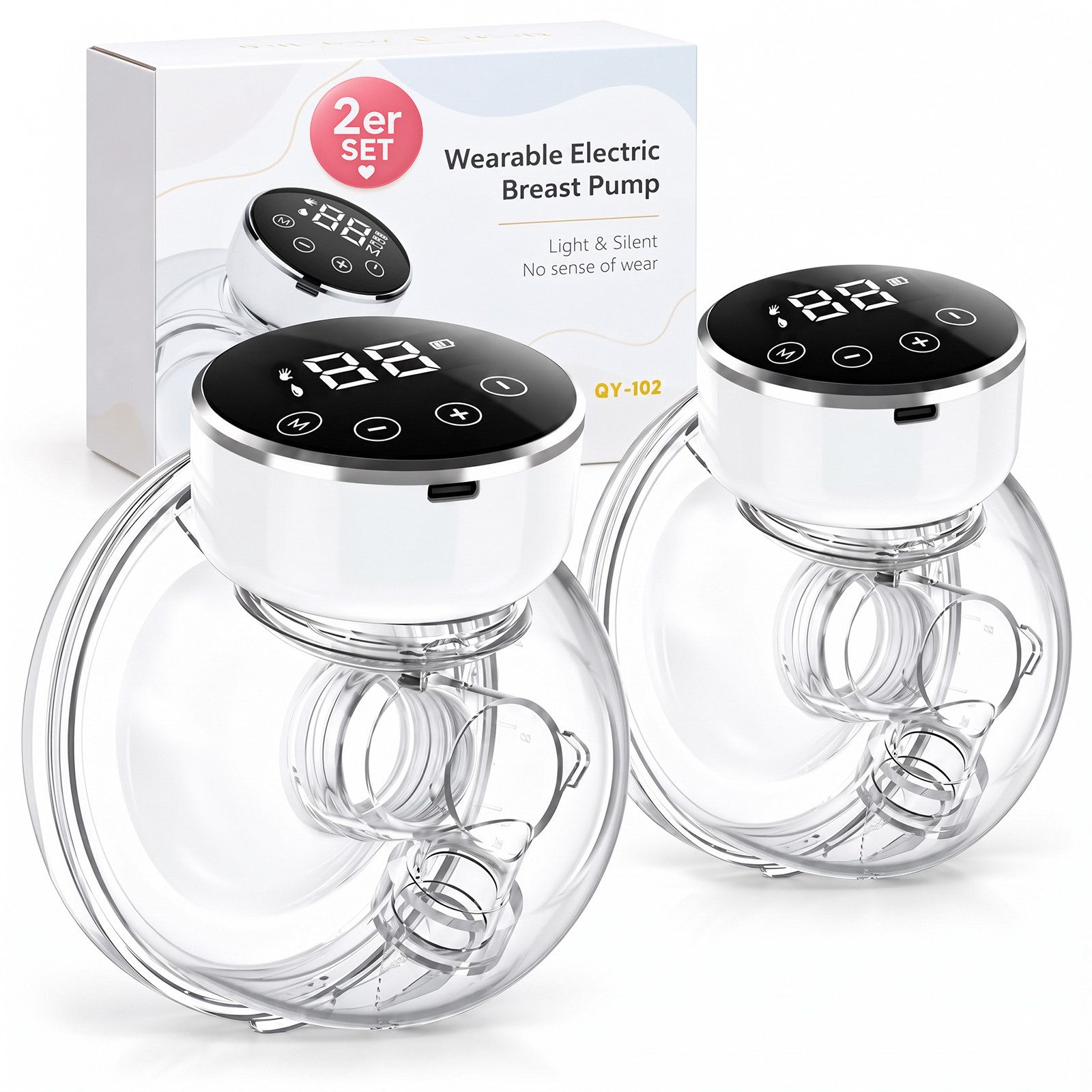 ANYSUN Elektrische Milchpumpe Elektrische Doppelmilchpumpe Hands-Free, 3 Modi & 9 Saugstufen, mit 180 ml,USB-C, LED-Display, BPA-frei, wiederaufladbar, 2-tlg., Wiederaufladbare,für Neumütter&Stillende inkl.17/19/21 mm Flanschen