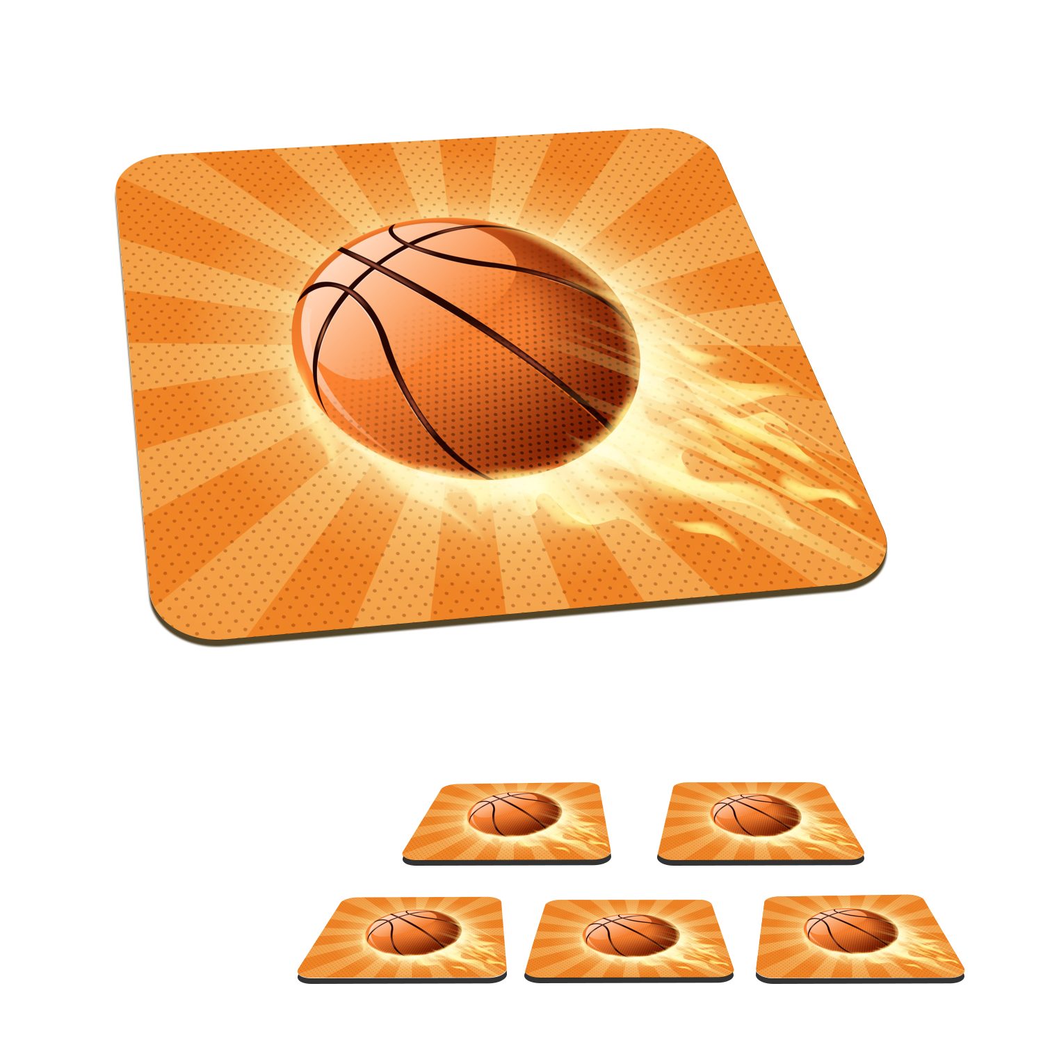 MuchoWow Glasuntersetzer Eine orangefarbene Illustration eines Basketballs, der Geschwindigkeit, Zubehör für Gläser, 6-tlg., Glasuntersetzer, Tischuntersetzer, Korkuntersetzer, Untersetzer, Tasse